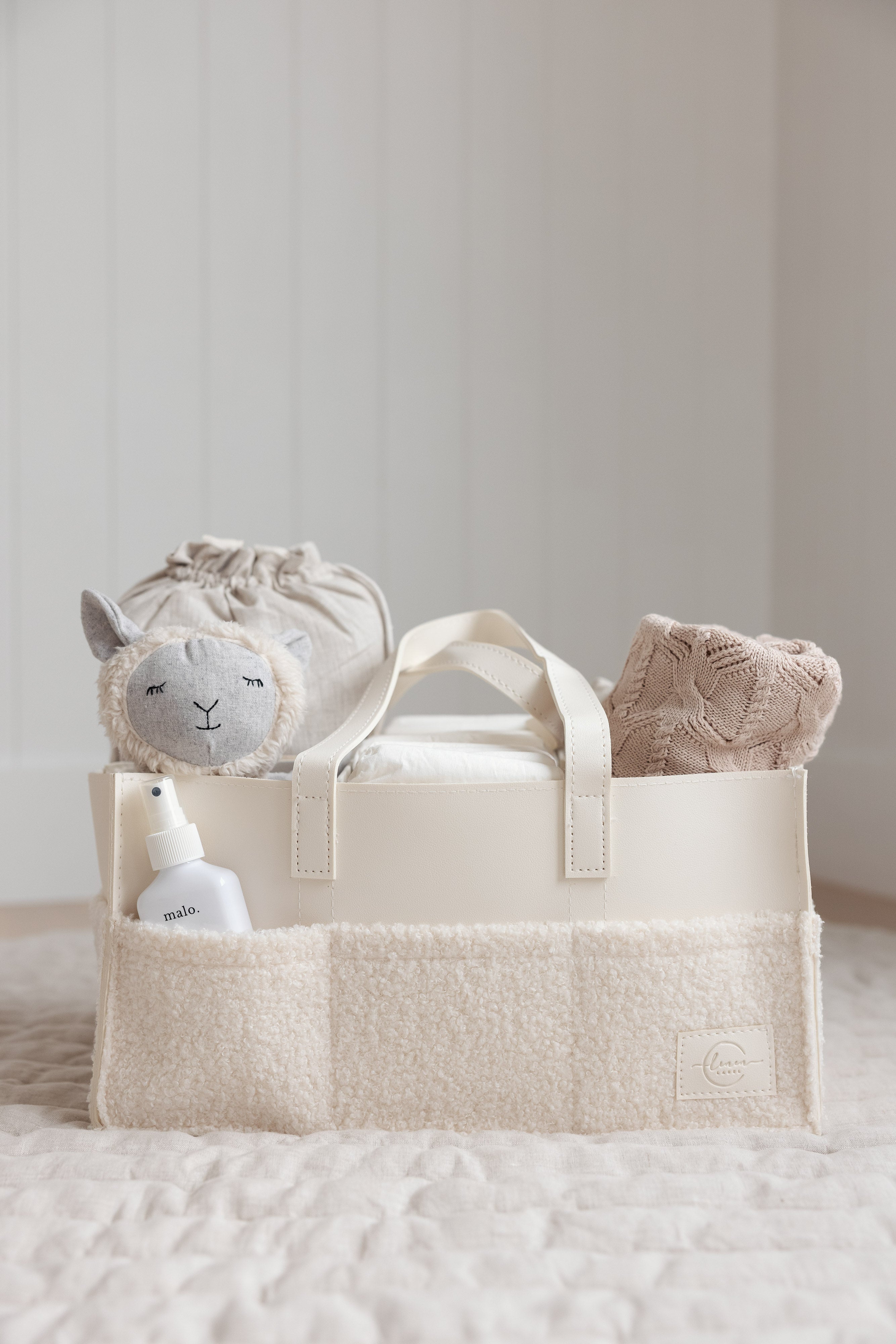 Nappy Caddy- Luxe Range- Snow – Linen Label - Main Image