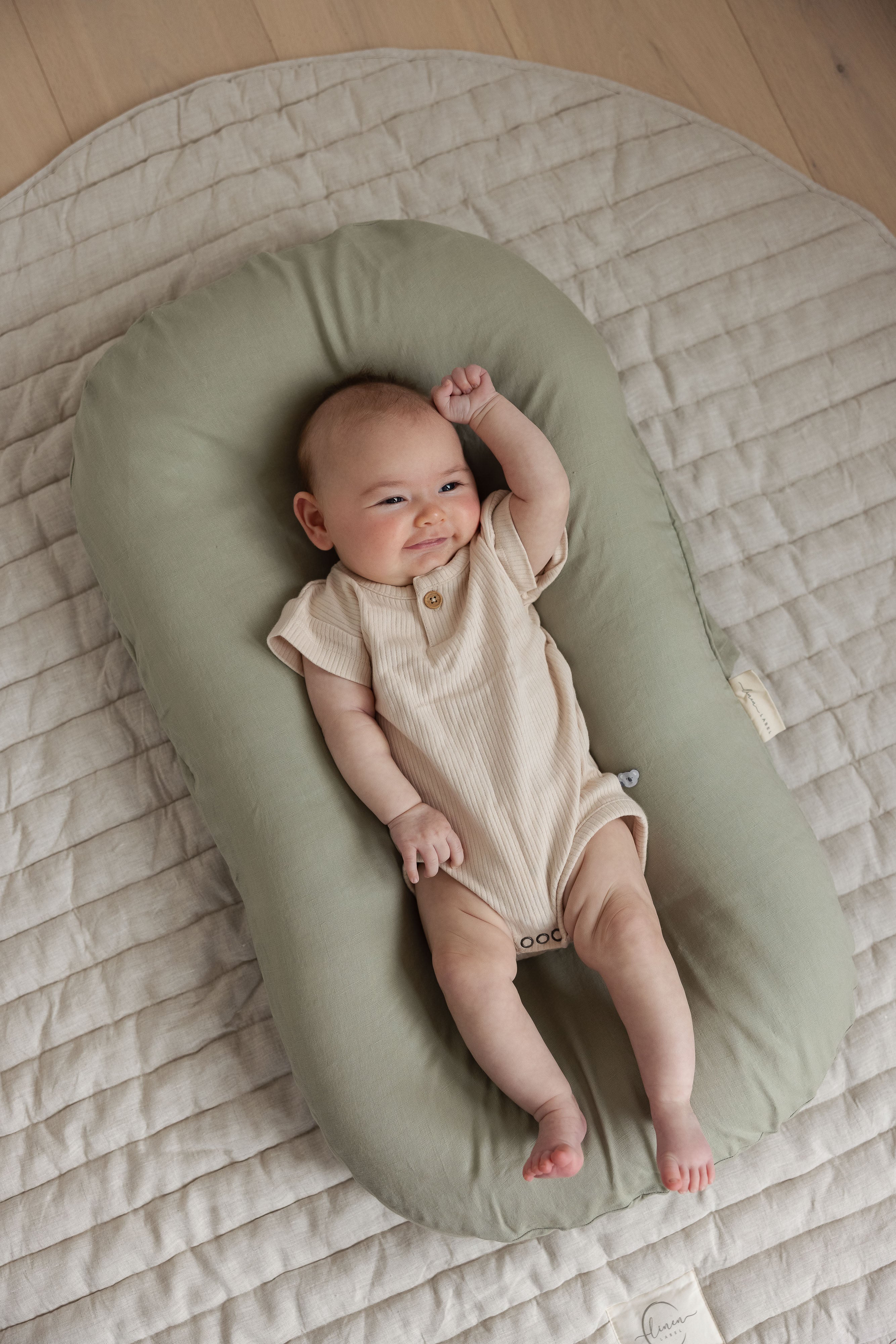 Baby Lounger Nest + Soft Sage Linen Cover
