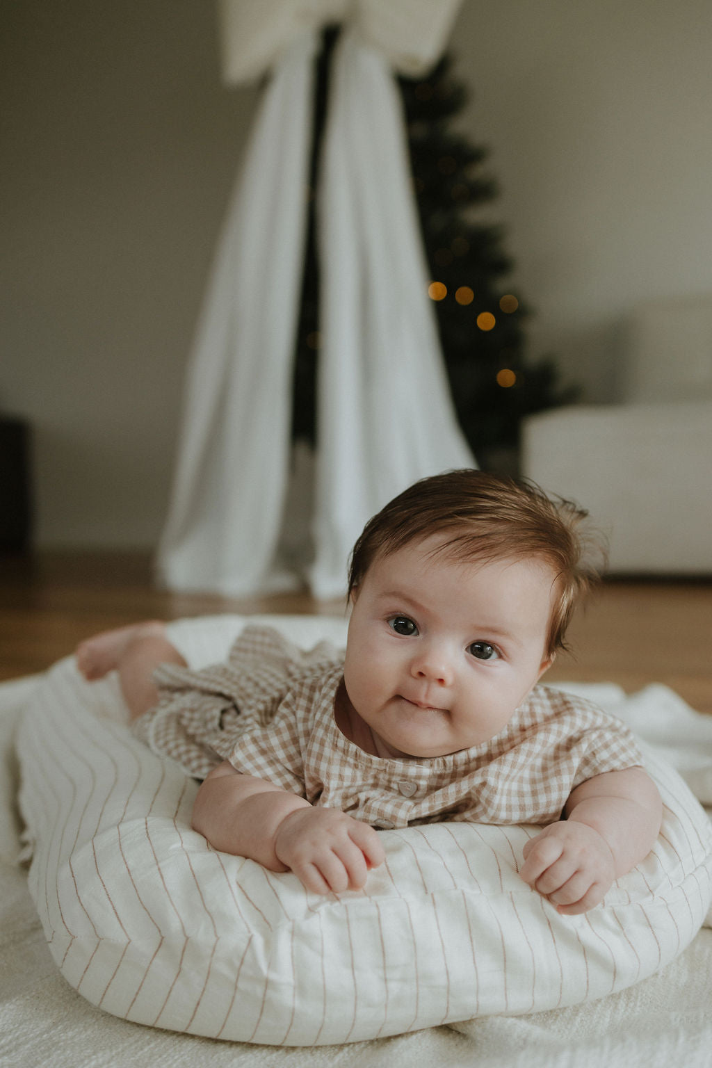 Baby Lounger Nest + Rust Stripe Linen Cover