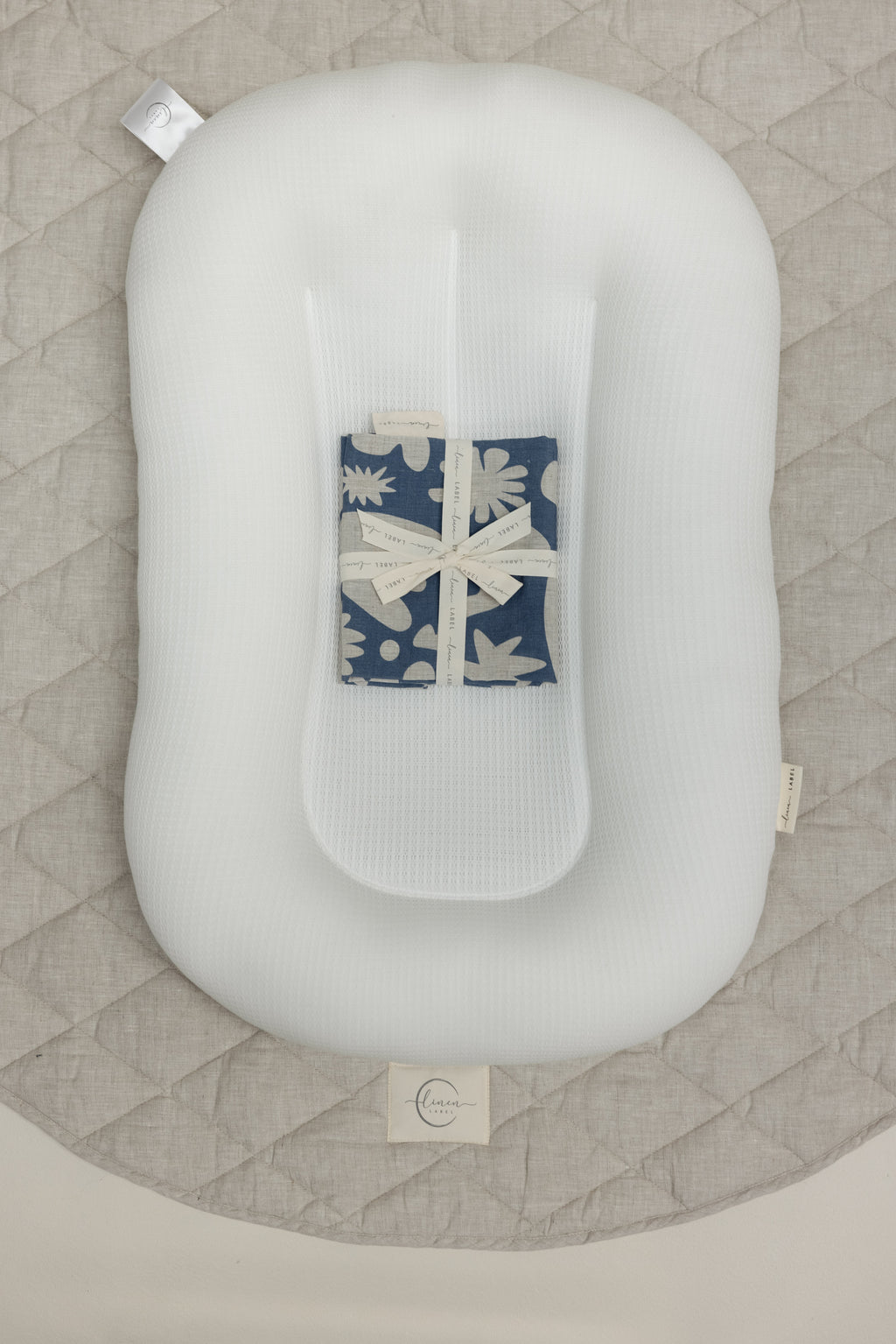 Baby Lounger Nest + Print Denim Blue Linen Cover