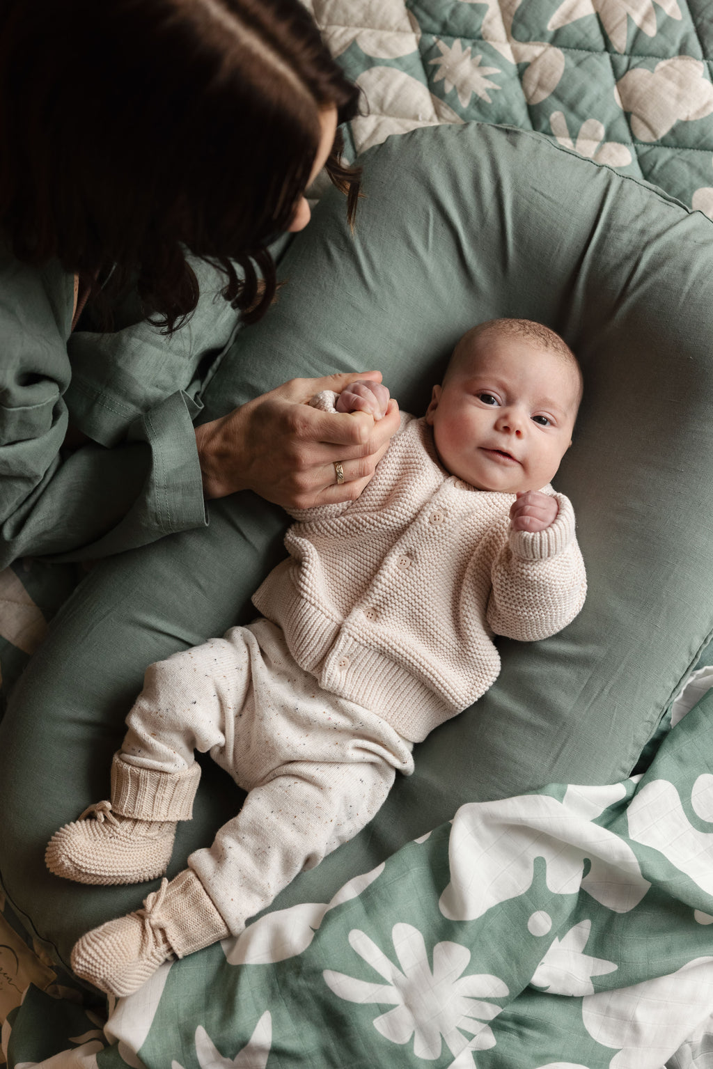 Baby Lounger Nest + Opal sage Linen Cover