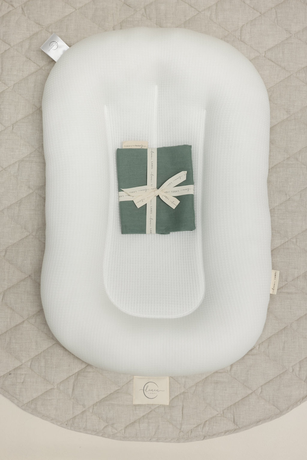 Baby Lounger Nest + Opal sage Linen Cover