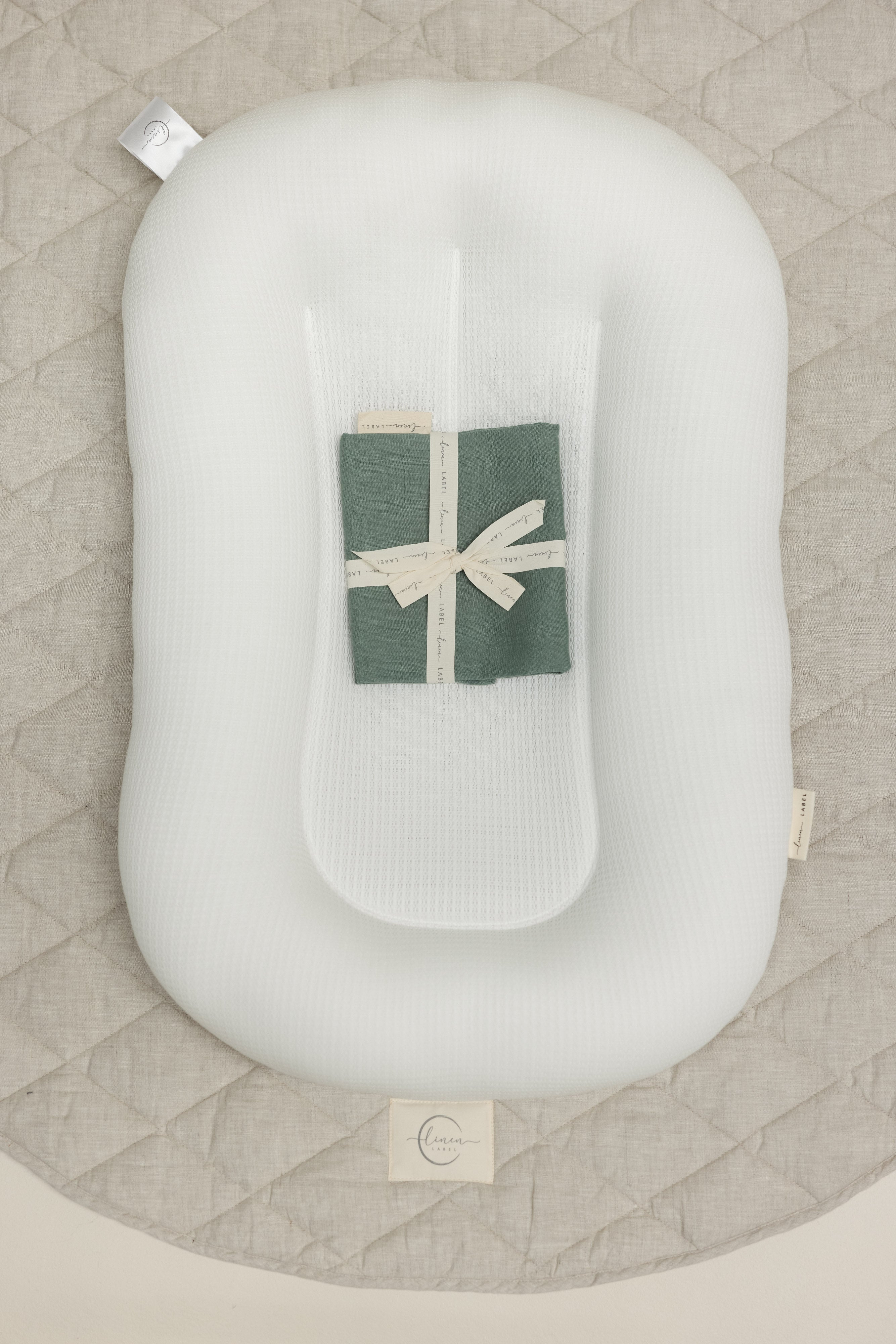 Baby Lounger Nest + Opal sage Linen Cover