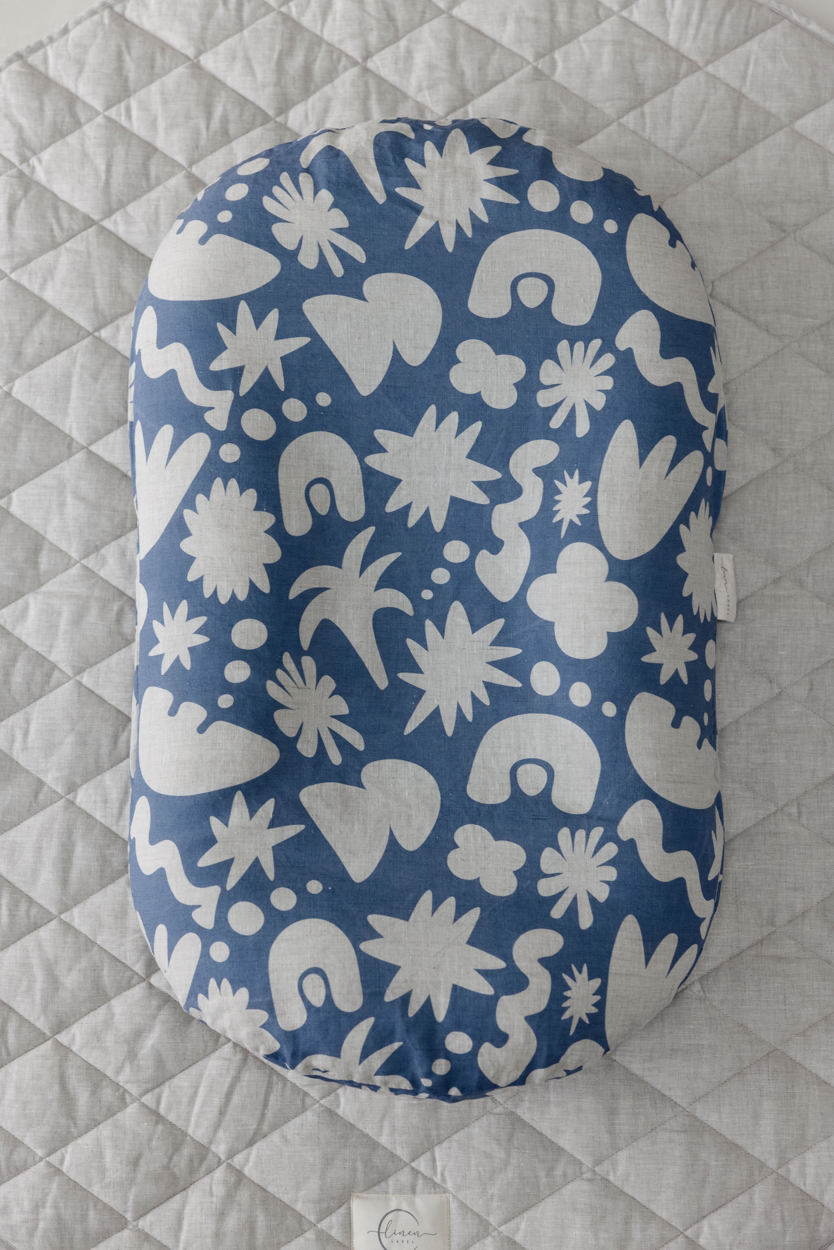 Baby Lounger Nest + Print Denim Blue Linen Cover