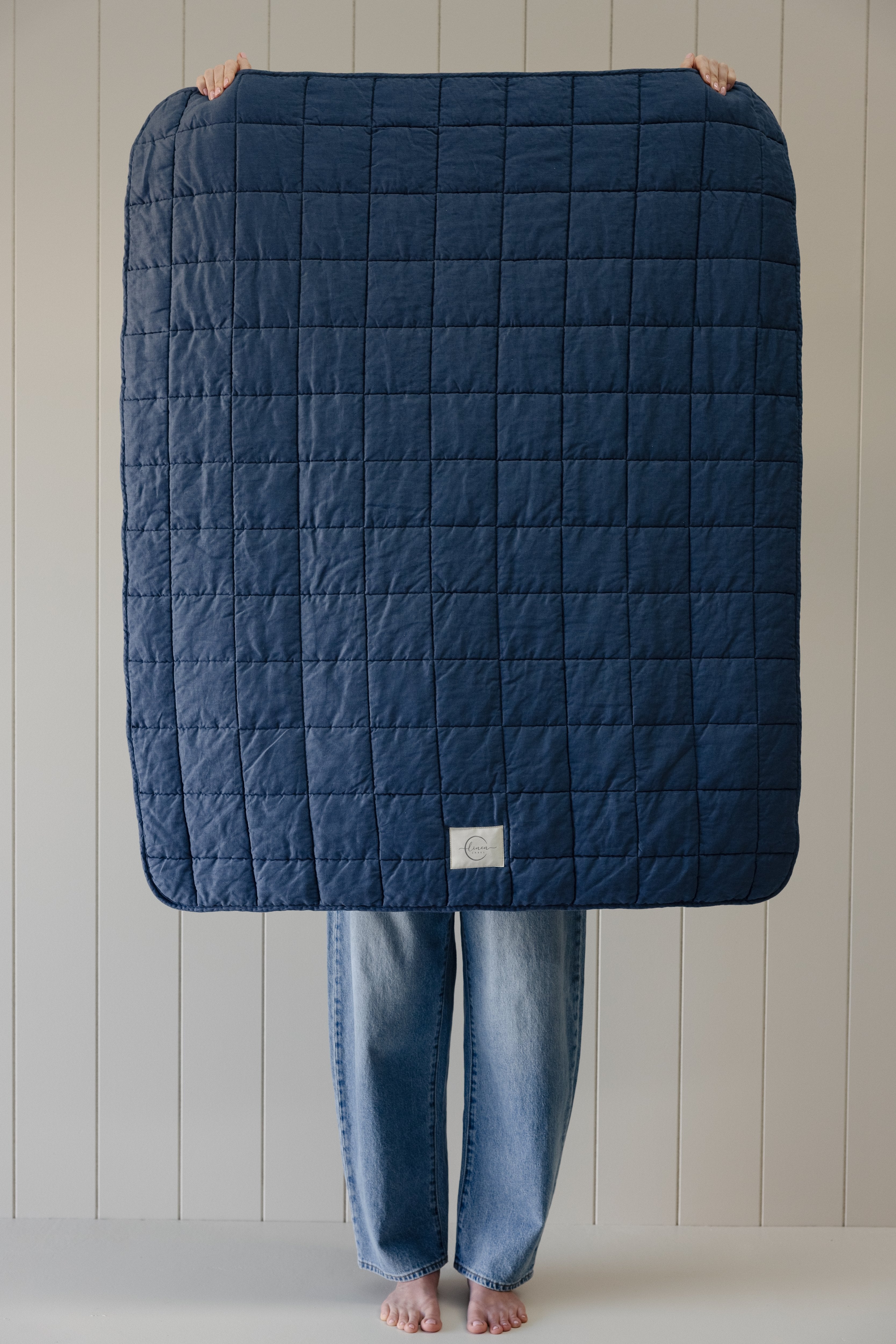 Rectangle Toddler blanket & Play Mat- Solid Denim Blue
