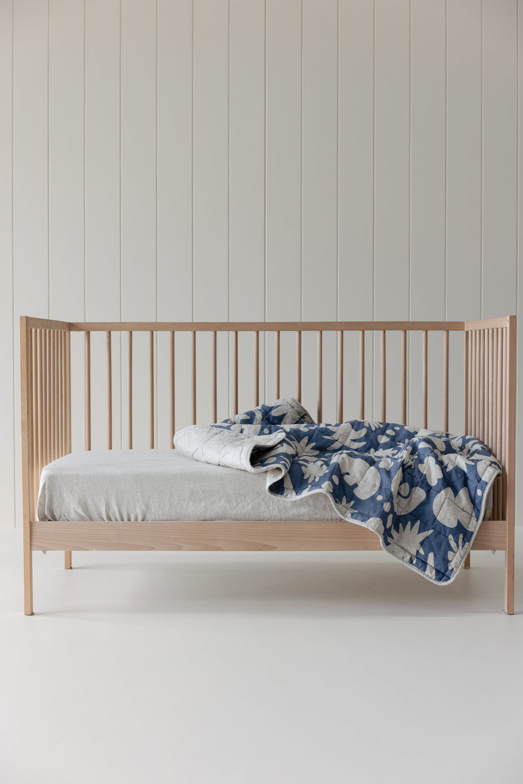 Rectangle Toddler Cot blanket & Play Mat- Print Denim Blue & Oat