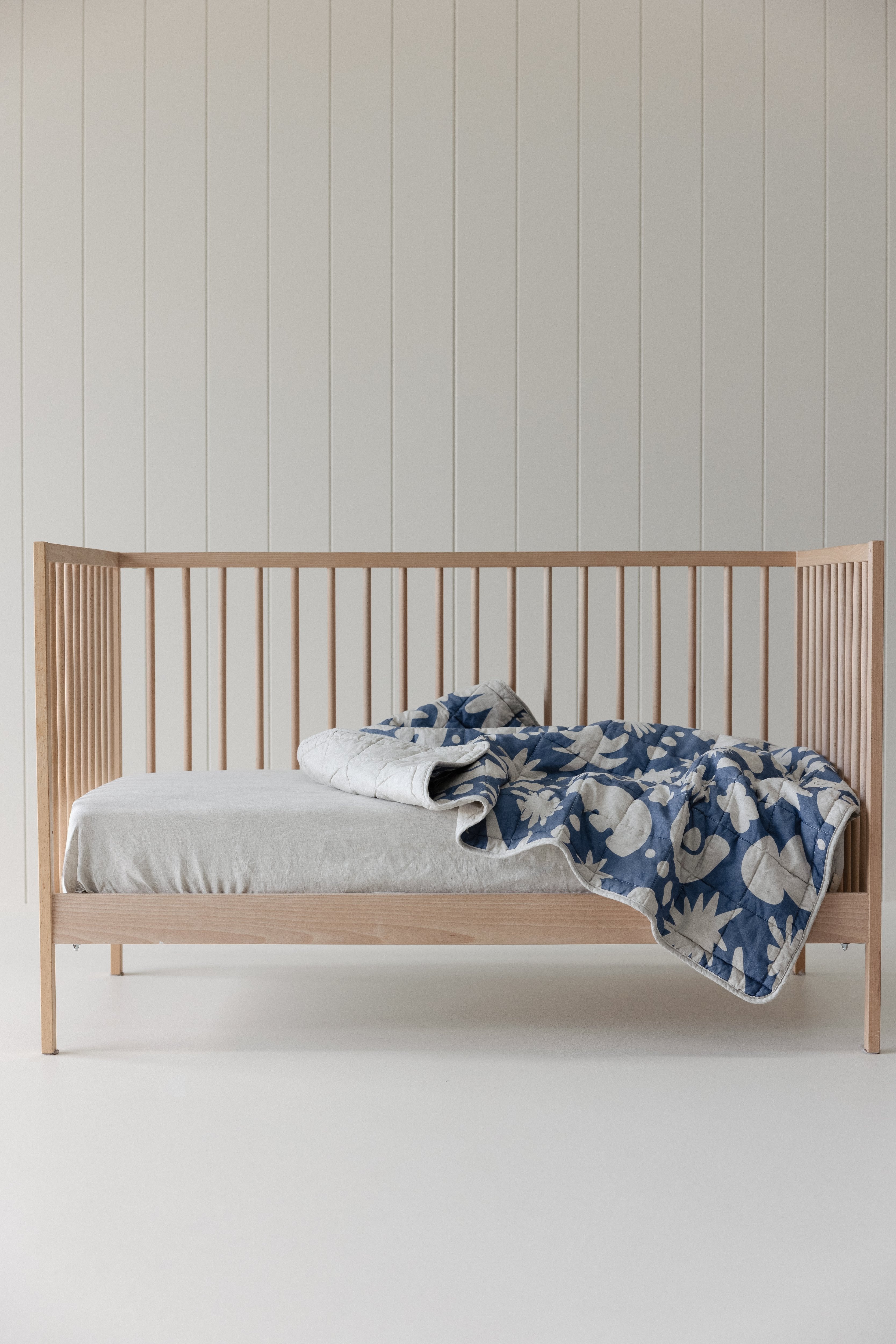 Rectangle Toddler Cot blanket & Play Mat- Print Denim Blue & Oat