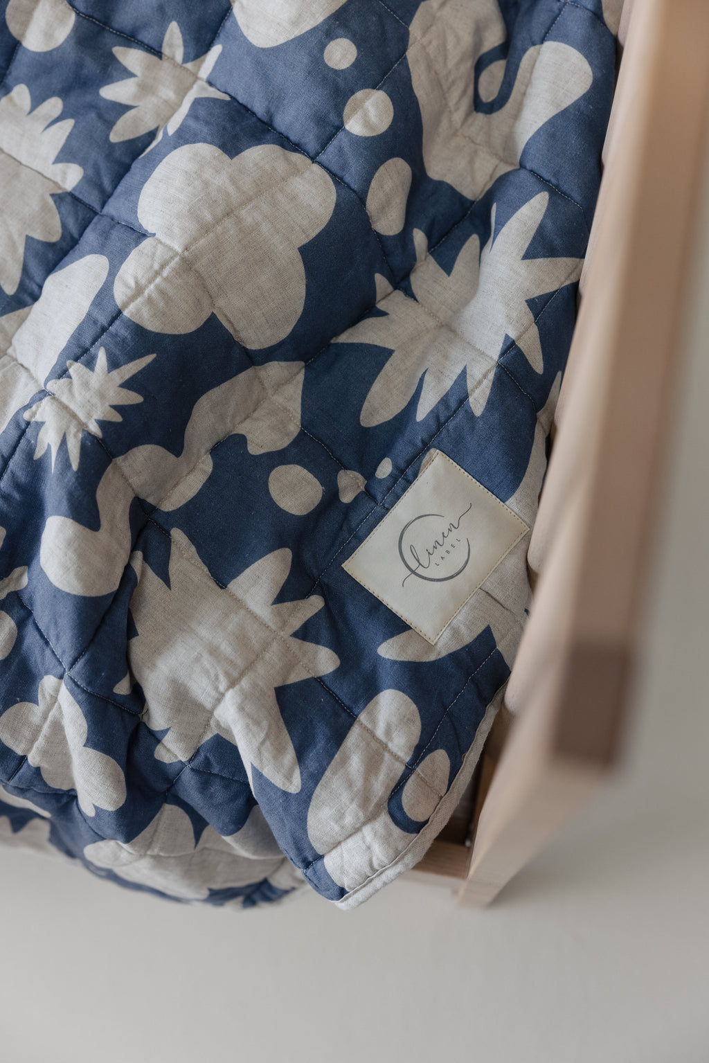 Rectangle Toddler Cot blanket & Play Mat- Print Denim Blue & Oat