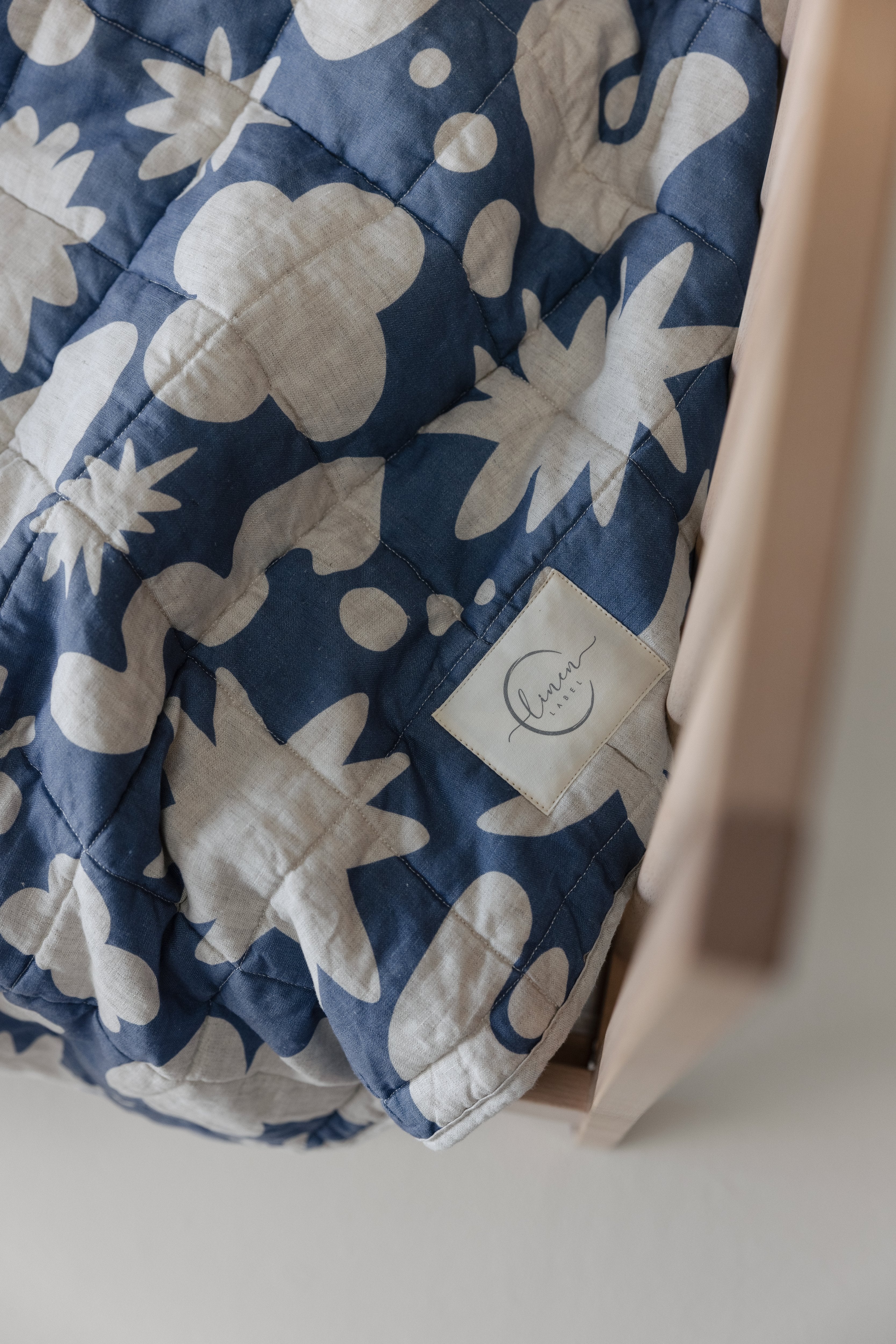 Rectangle Toddler Cot blanket & Play Mat- Print Denim Blue & Oat
