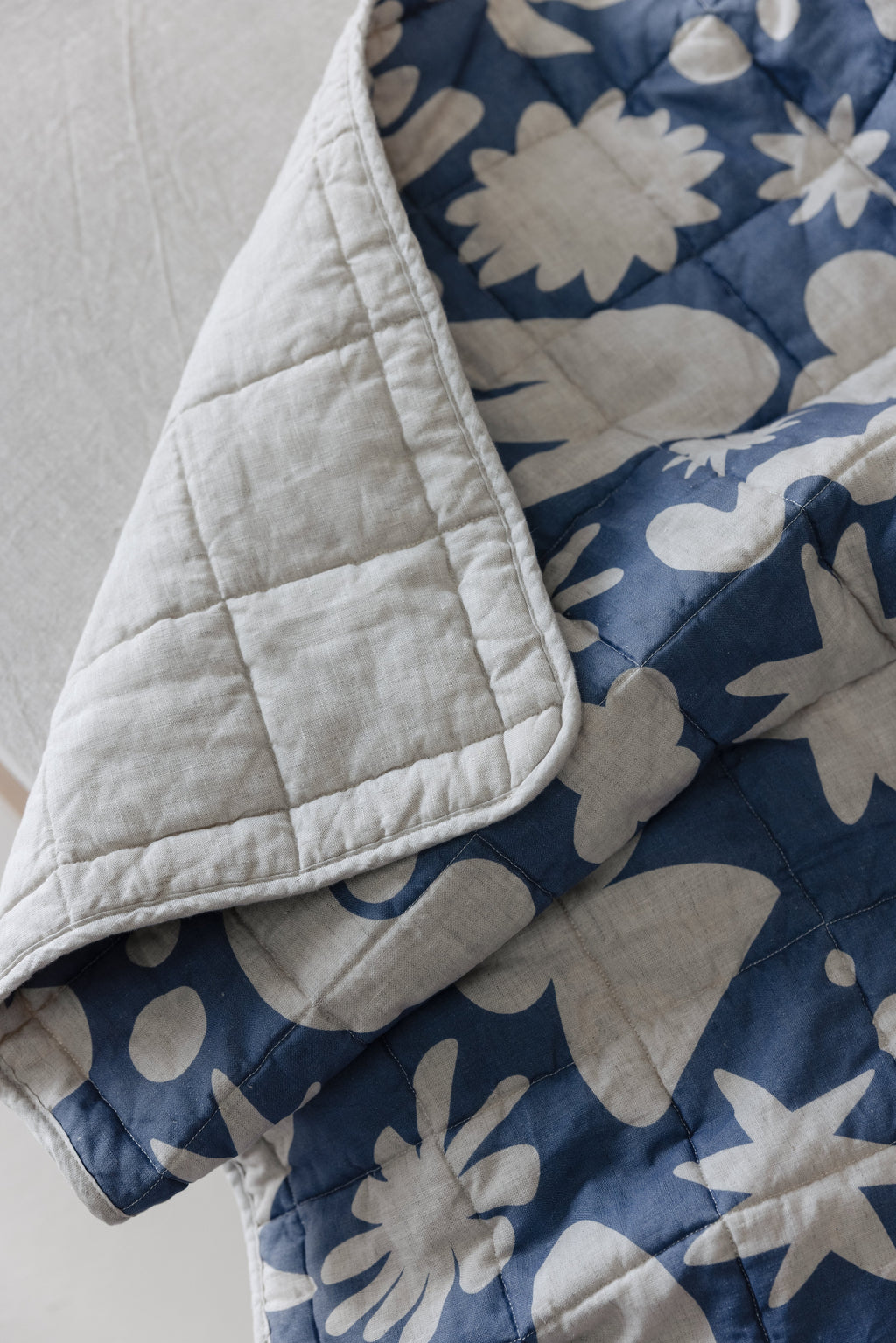 Rectangle Toddler Cot blanket & Play Mat- Print Denim Blue & Oat
