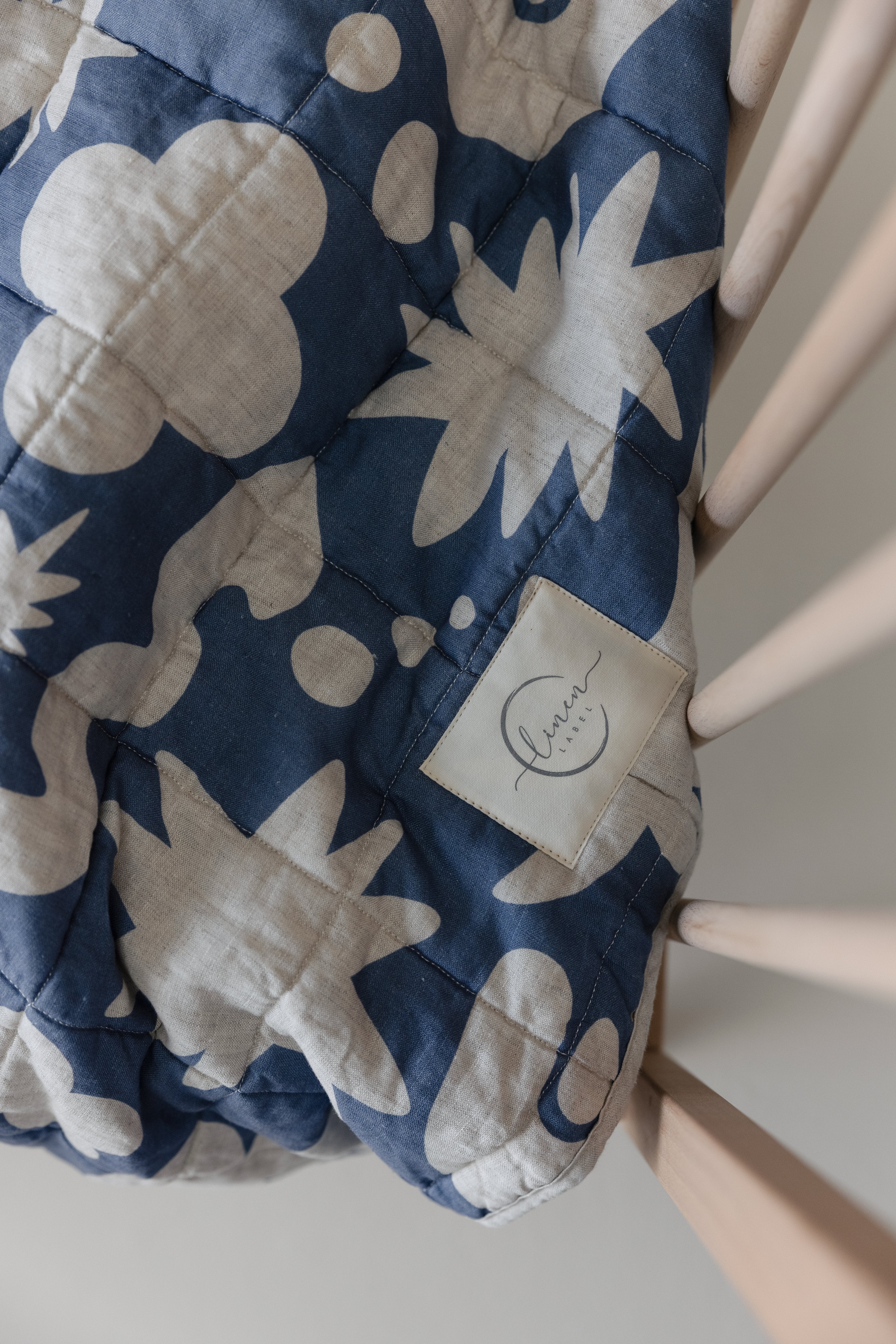 Rectangle Toddler Cot blanket & Play Mat- Print Denim Blue & Oat