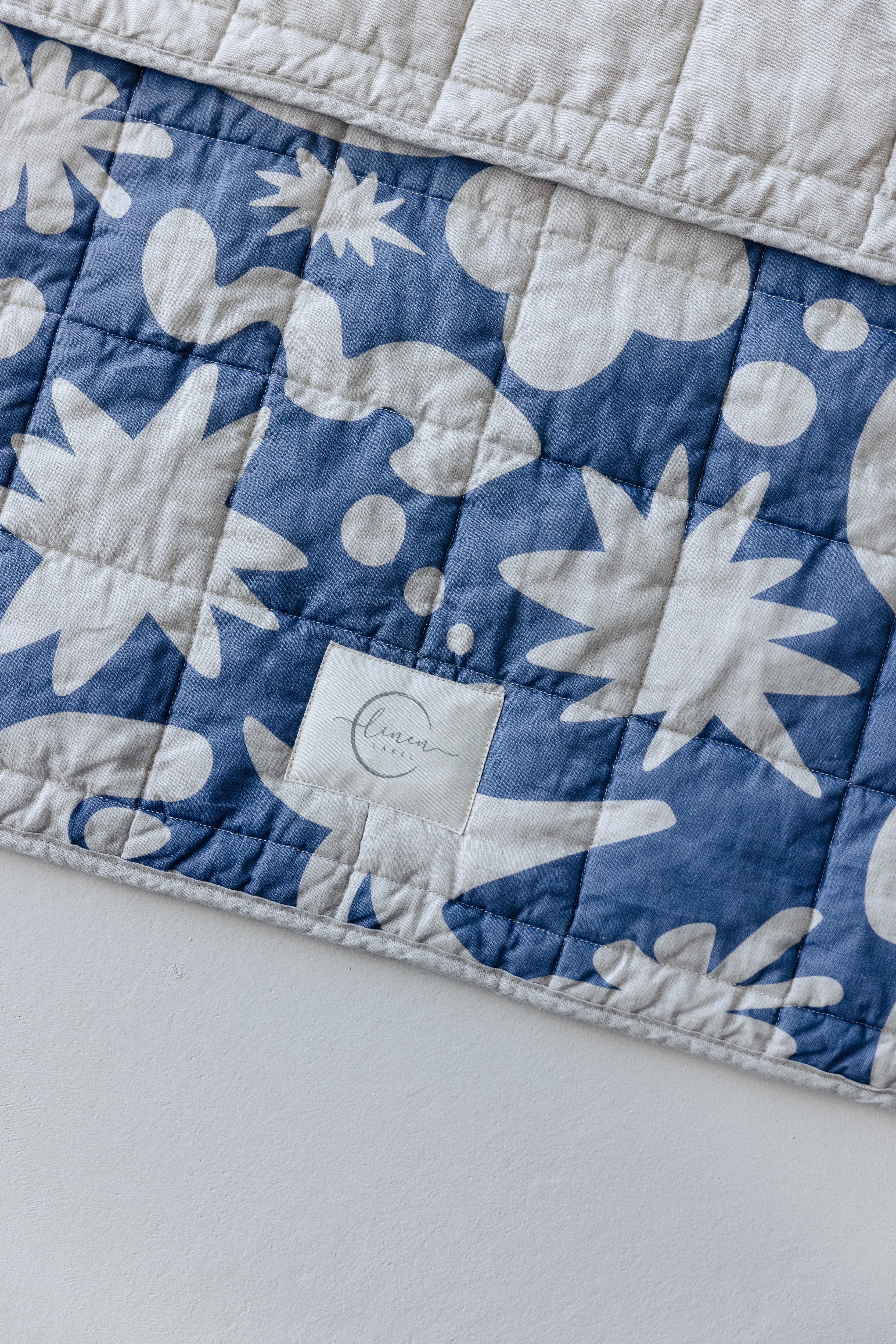 Rectangle Toddler Cot blanket & Play Mat- Print Denim Blue & Oat