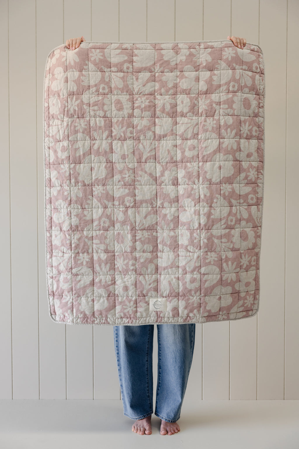 Rectangle Toddler Cot blanket & Play Mat- Print Blush & Oat