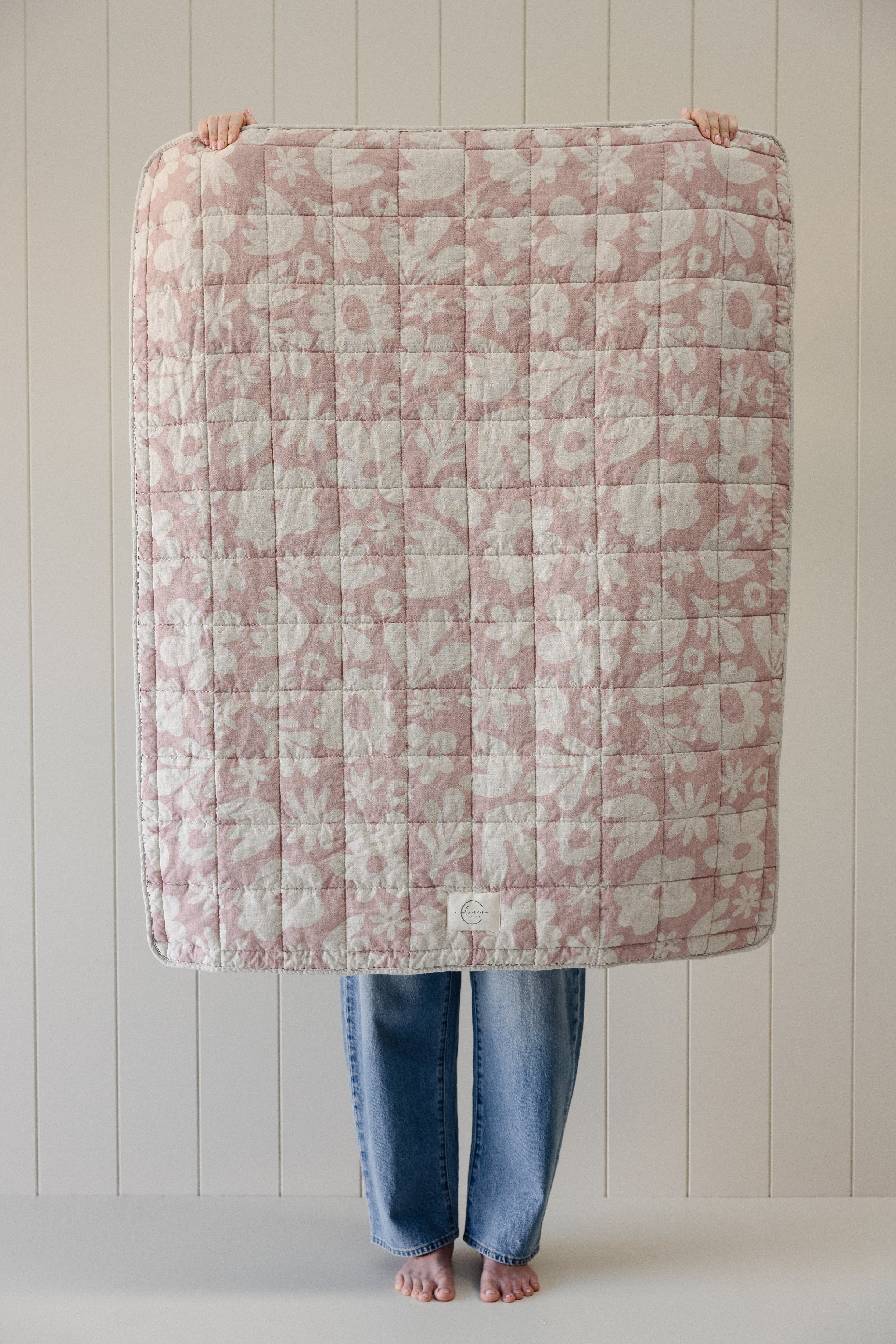 Rectangle Toddler Cot blanket & Play Mat- Print Blush & Oat