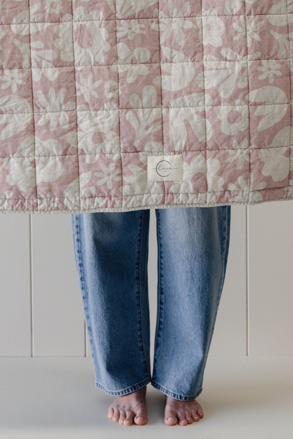 Rectangle Toddler Cot blanket & Play Mat- Print Blush & Oat