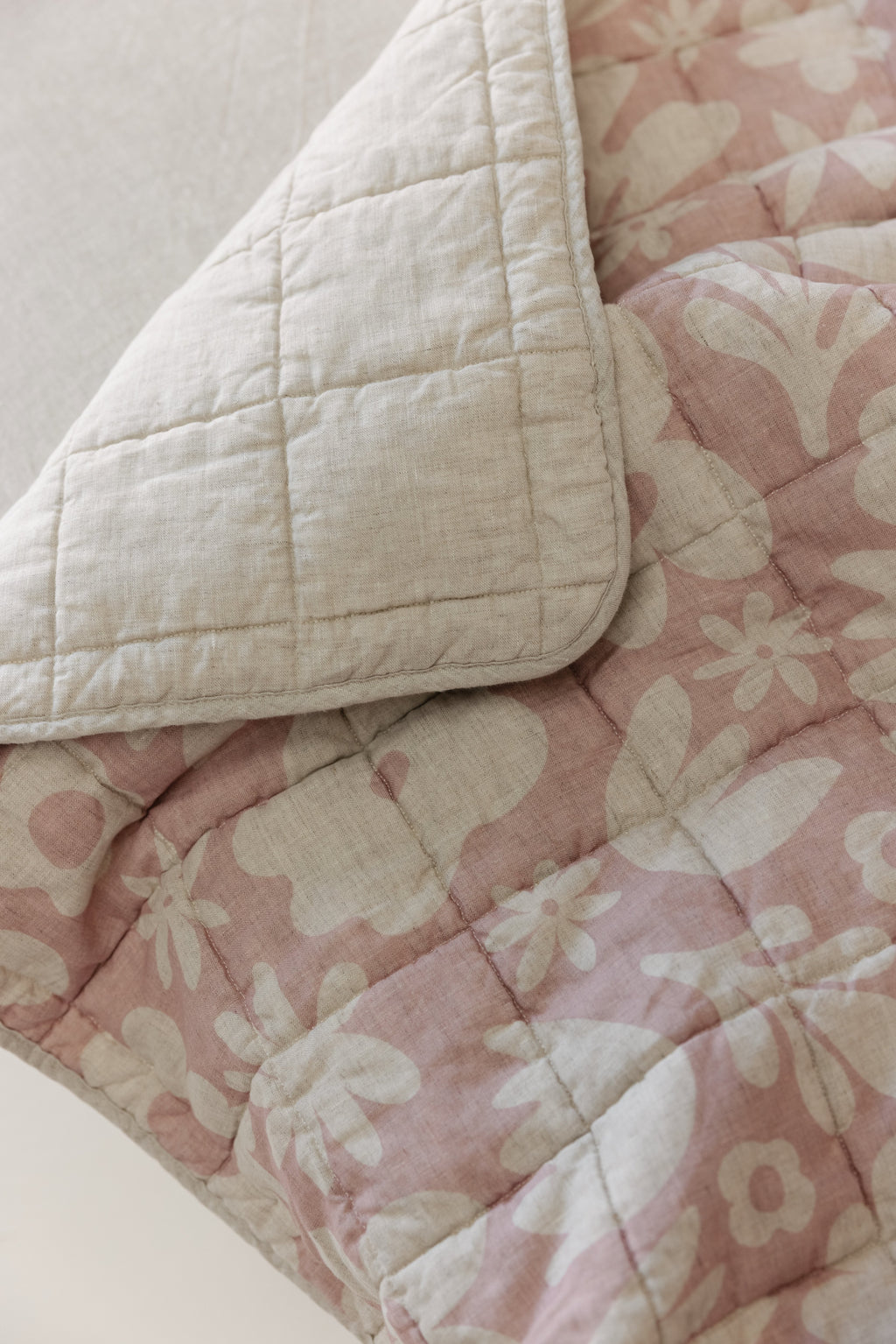 Rectangle Toddler Cot blanket & Play Mat- Print Blush & Oat