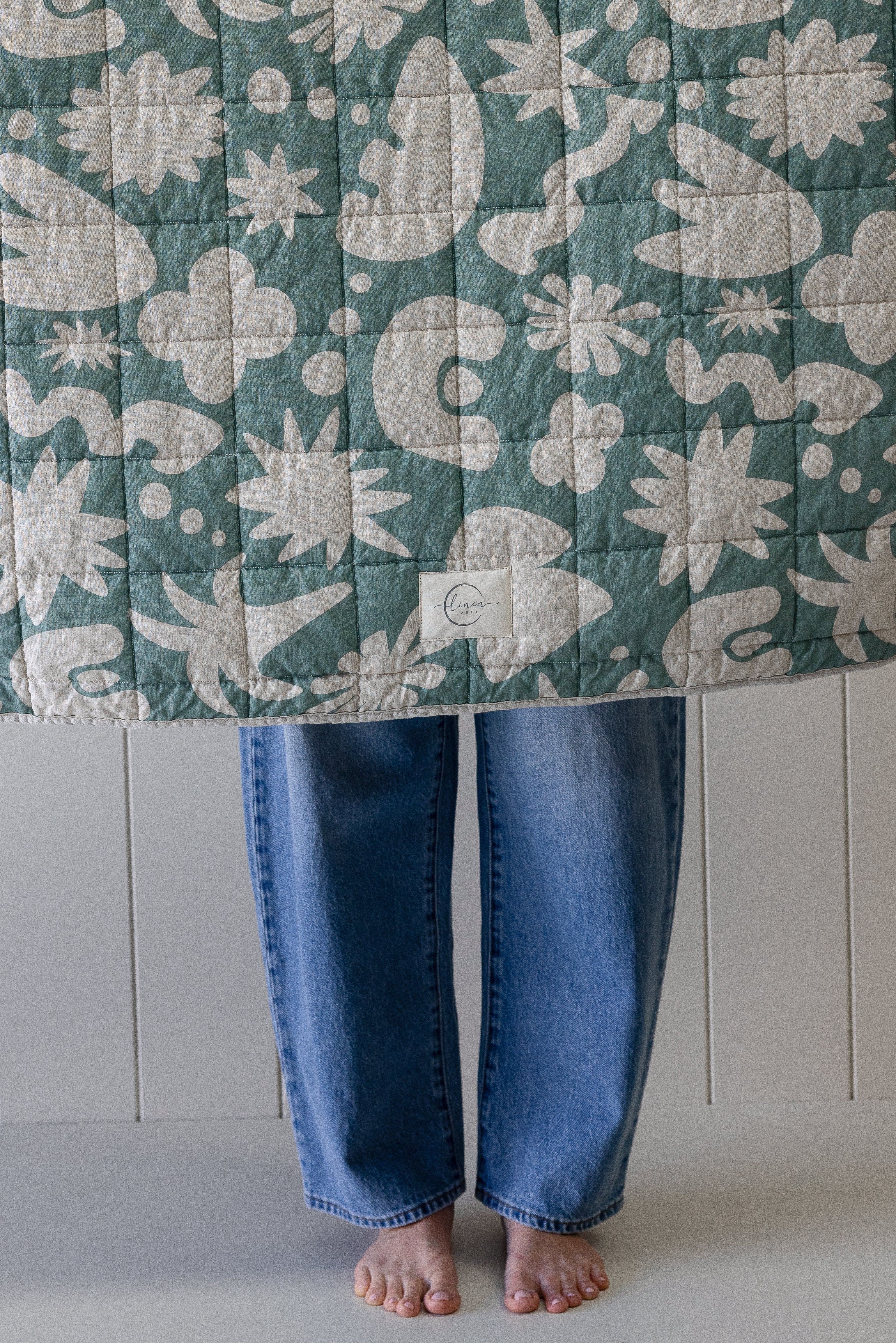 Rectangle Toddler Cot blanket & Play Mat- Print Opal Sage & Oat