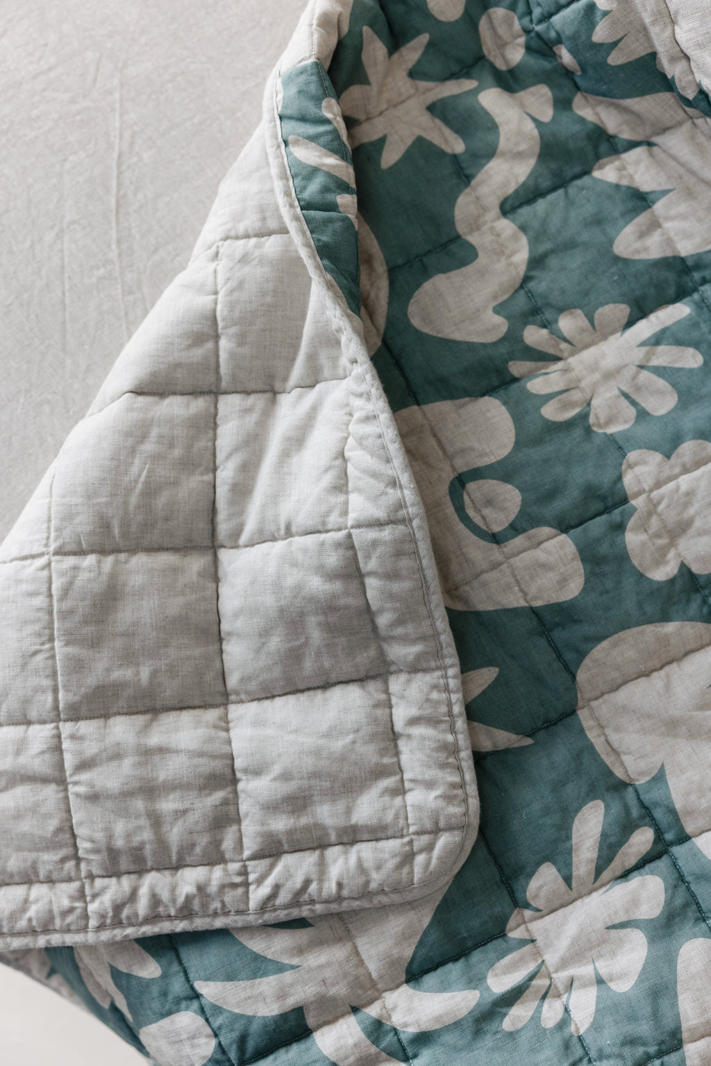 Rectangle Toddler Cot blanket & Play Mat- Print Opal Sage & Oat