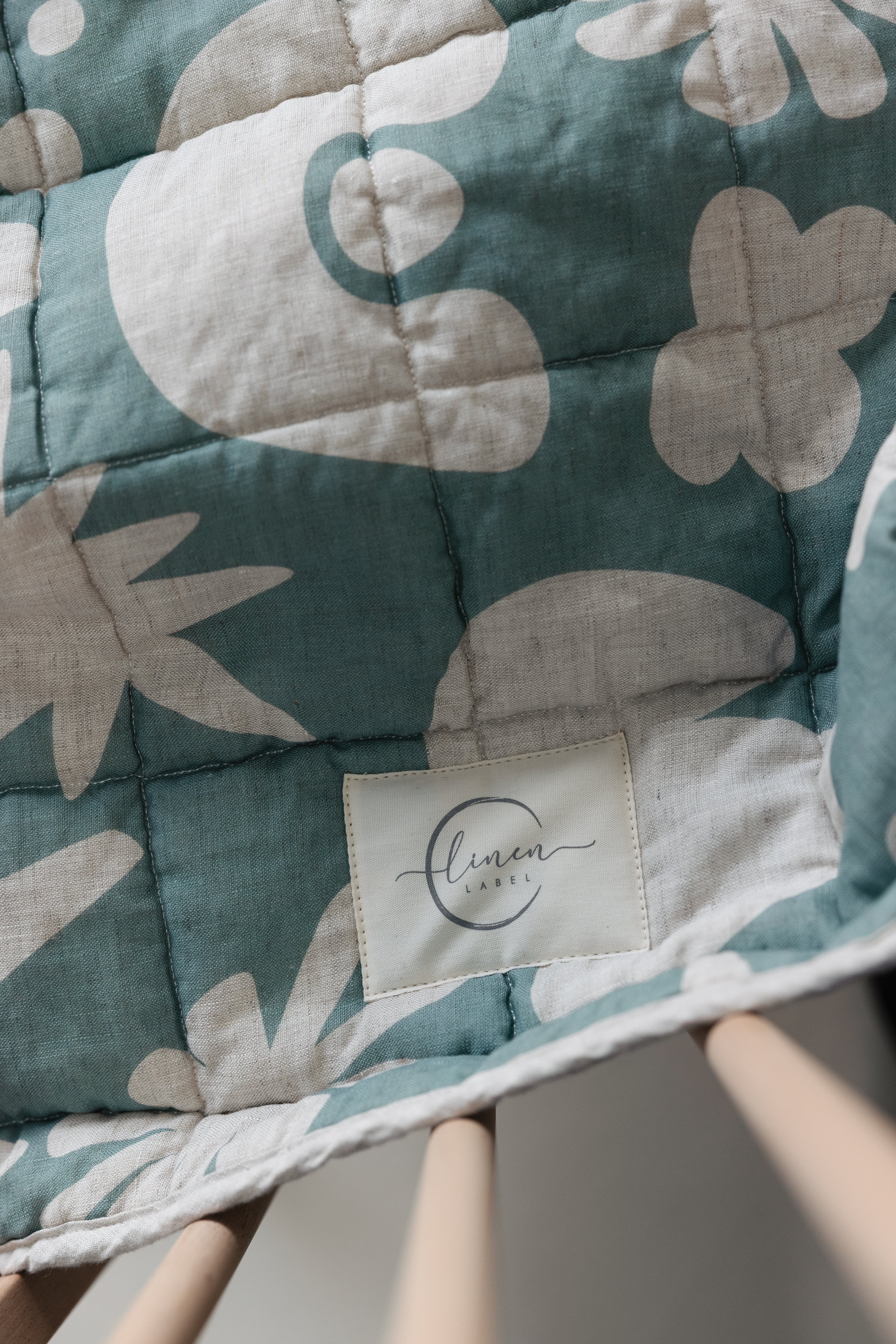 Rectangle Toddler Cot blanket & Play Mat- Print Opal Sage & Oat