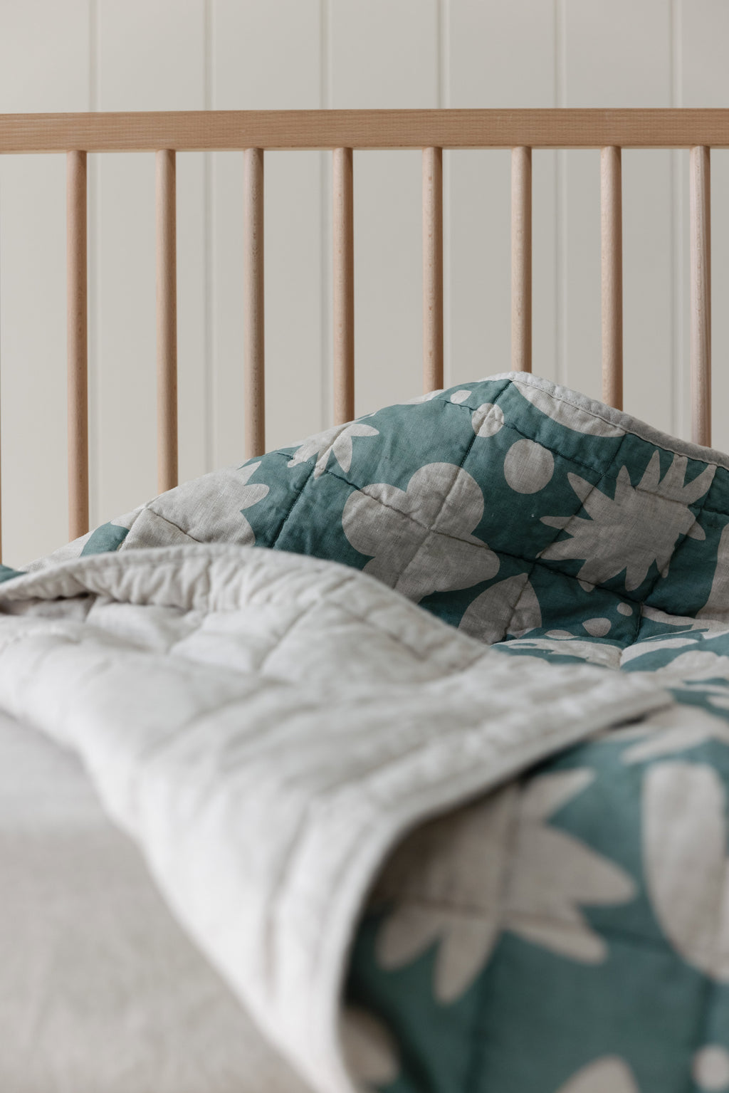 Rectangle Toddler Cot blanket & Play Mat- Print Opal Sage & Oat