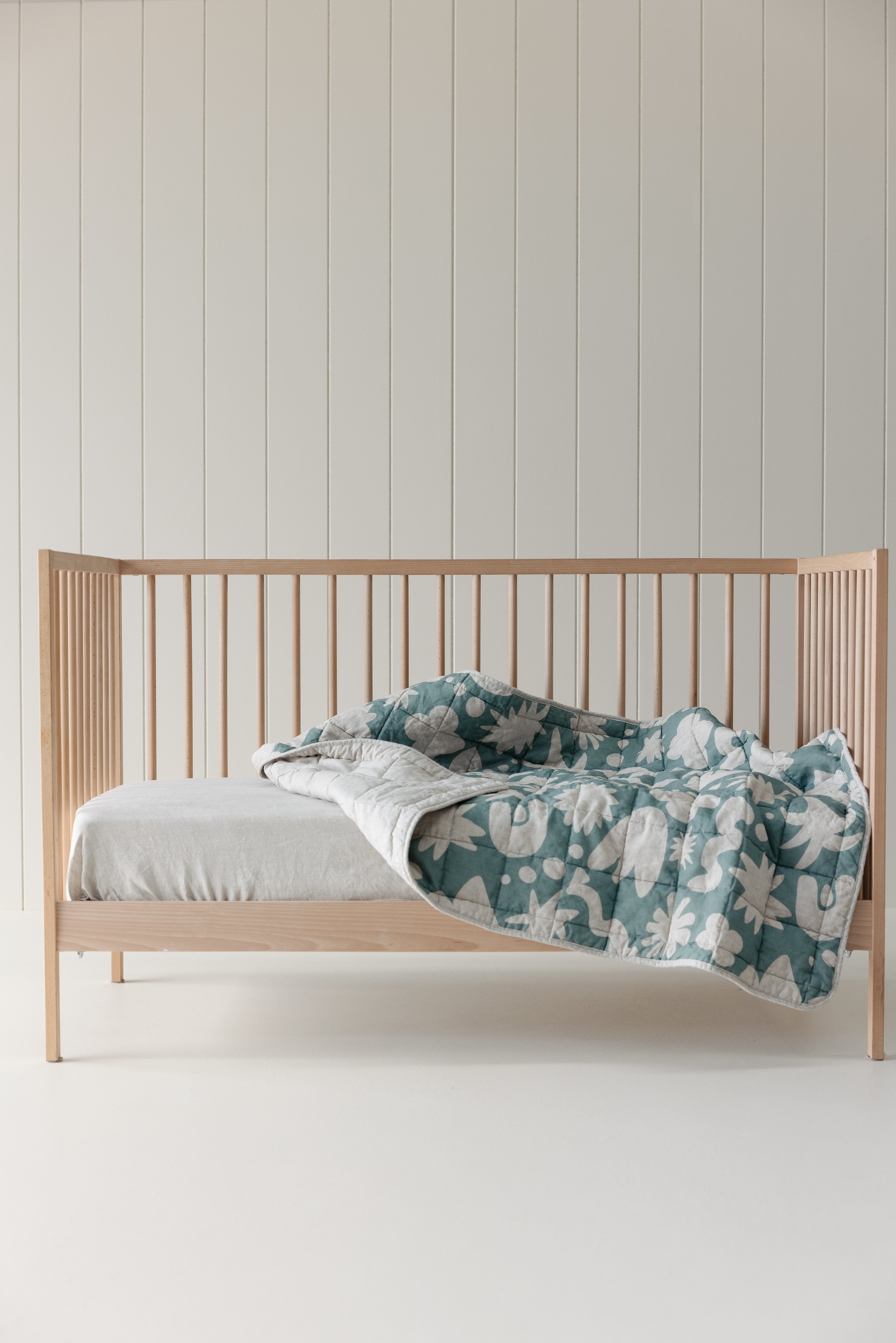 Rectangle Toddler Cot blanket & Play Mat- Print Opal Sage & Oat