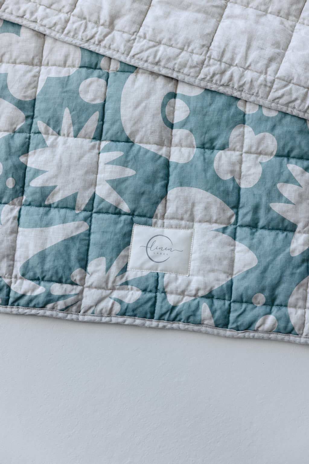 Rectangle Toddler Cot blanket & Play Mat- Print Opal Sage & Oat