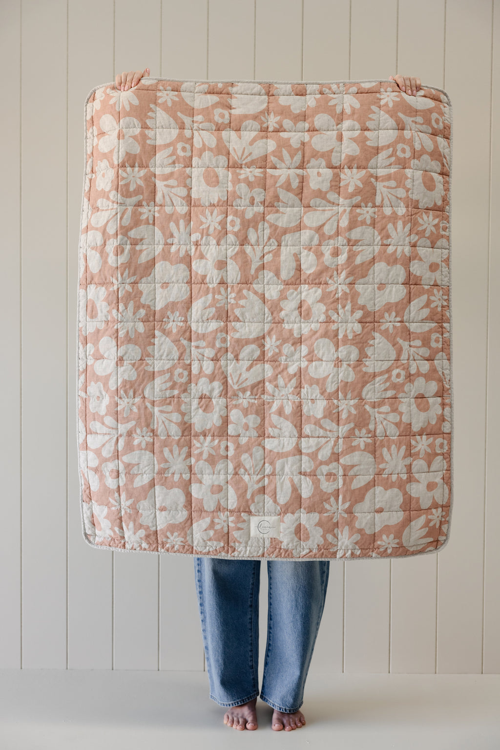 Rectangle Toddler Cot blanket & Play Mat- Print Soft Clay & Oat