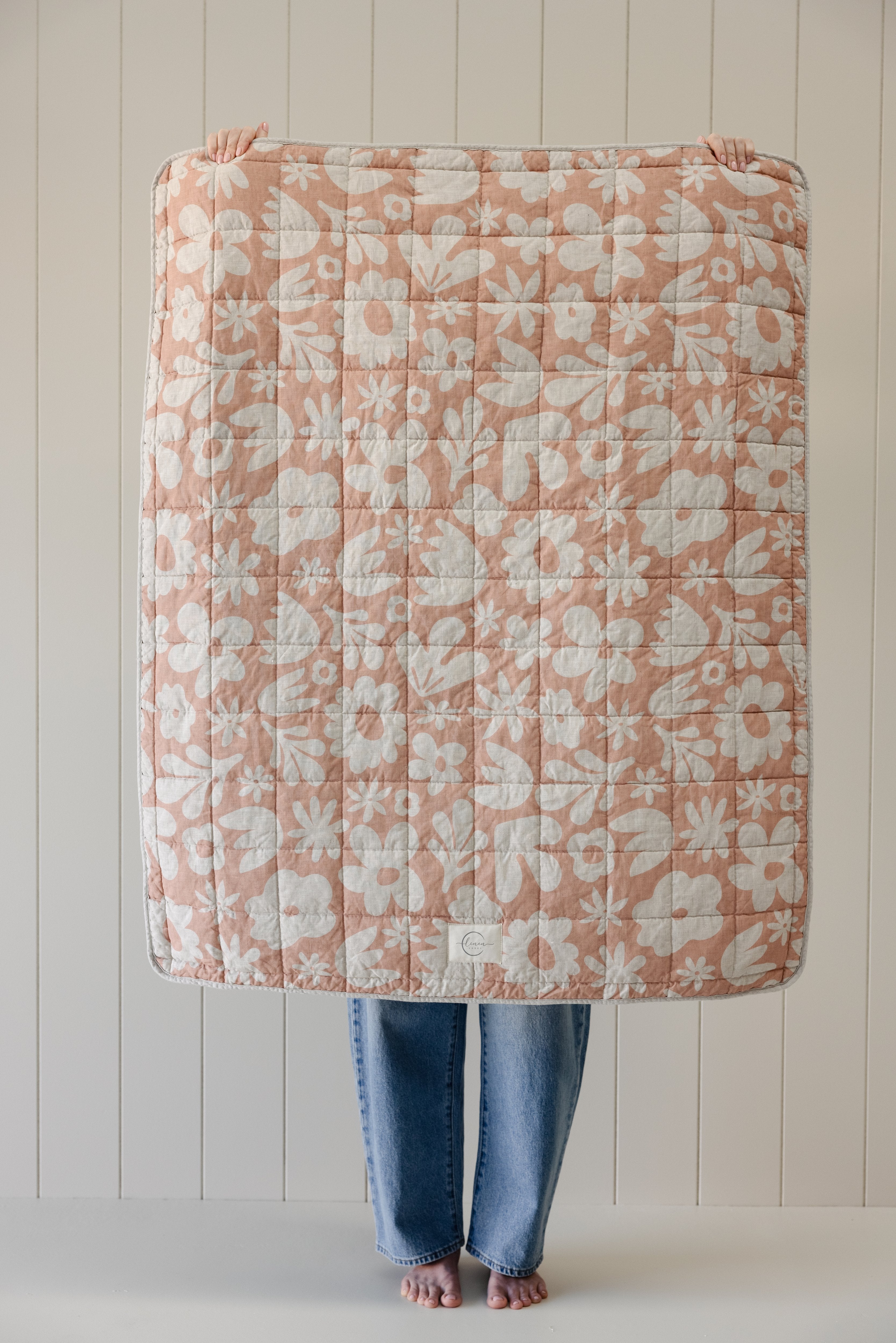 Rectangle Toddler Cot blanket & Play Mat- Print Soft Clay & Oat