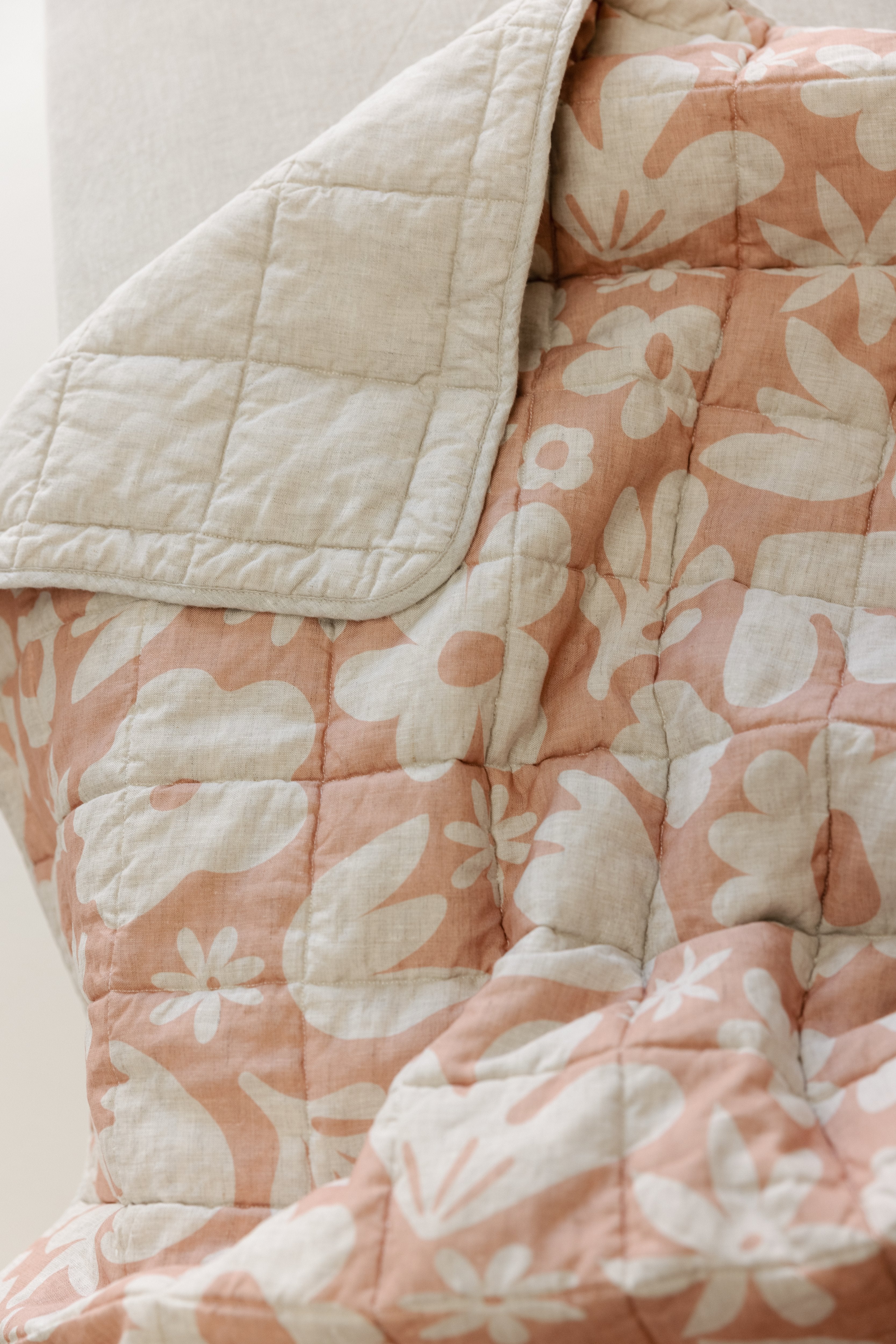 Rectangle Toddler Cot blanket & Play Mat- Print Soft Clay & Oat