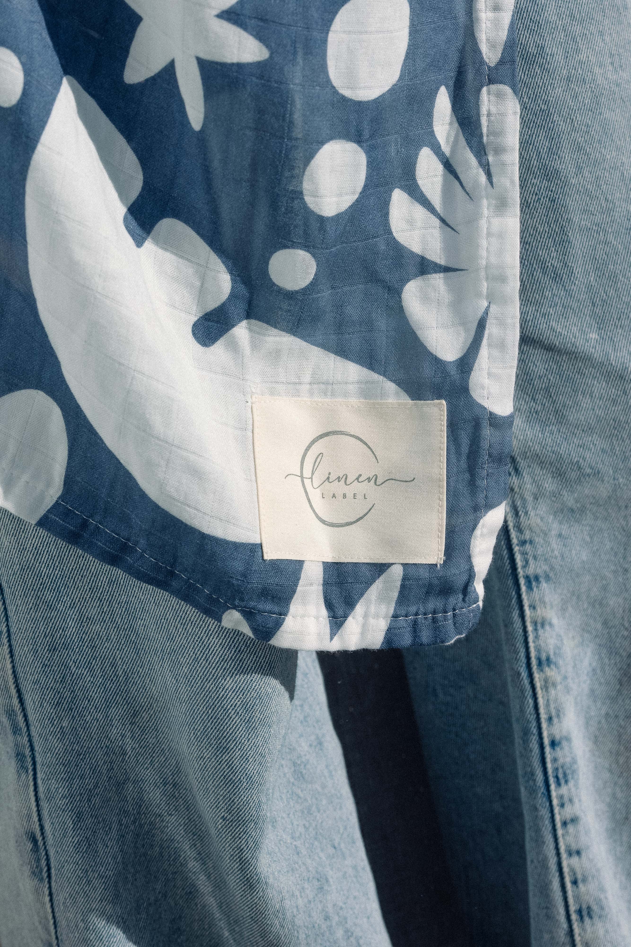 Muslin Swaddle Blanket- Sungazer Denim Blue Print