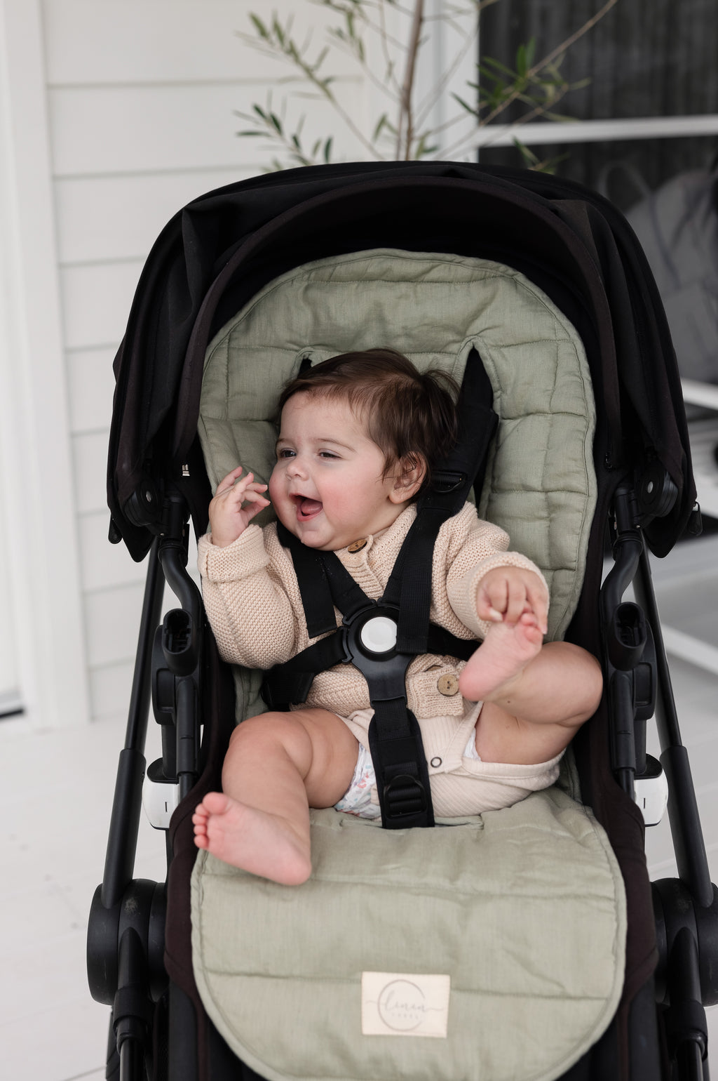 Soft Sage & Pinstripe - Pram liner