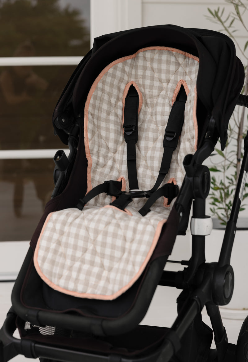 Coral & Gingham - Pram Liner- In Pure Linen