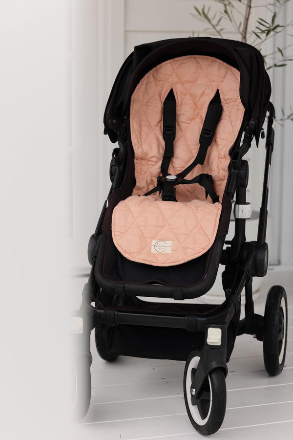 Coral & Gingham - Pram Liner- In Pure Linen