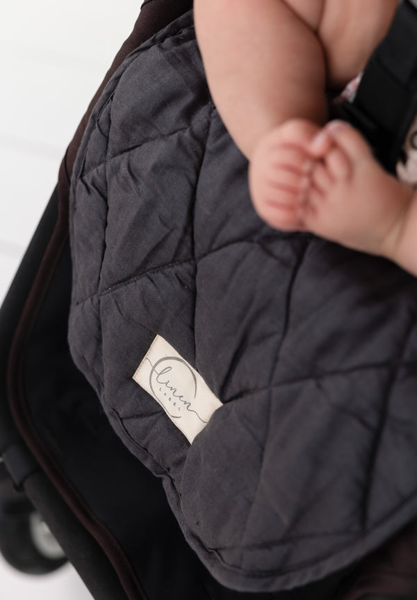 Dark Charcoal & Natural - Pram Liner -Pure Linen