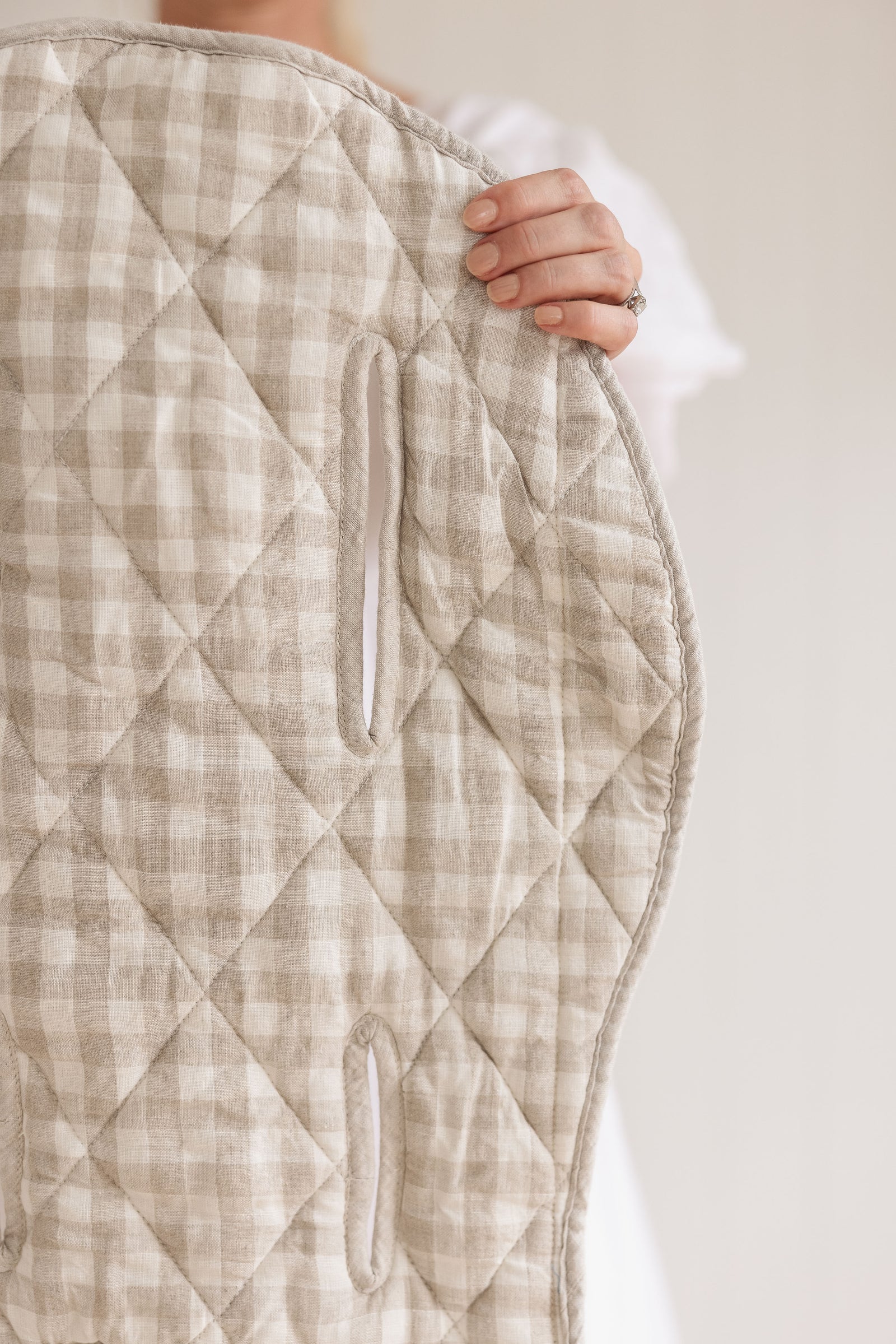Oatmeal Gingham Pram Liner Linen Label
