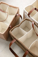 linen label nappy caddy caddies showing the inside compartments with 5 removable sections. 