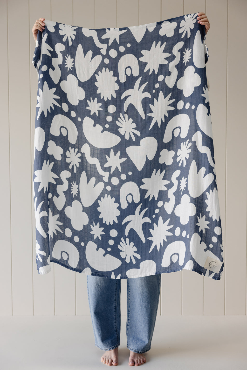 Muslin Swaddle Blanket- Sungazer Denim Blue Print