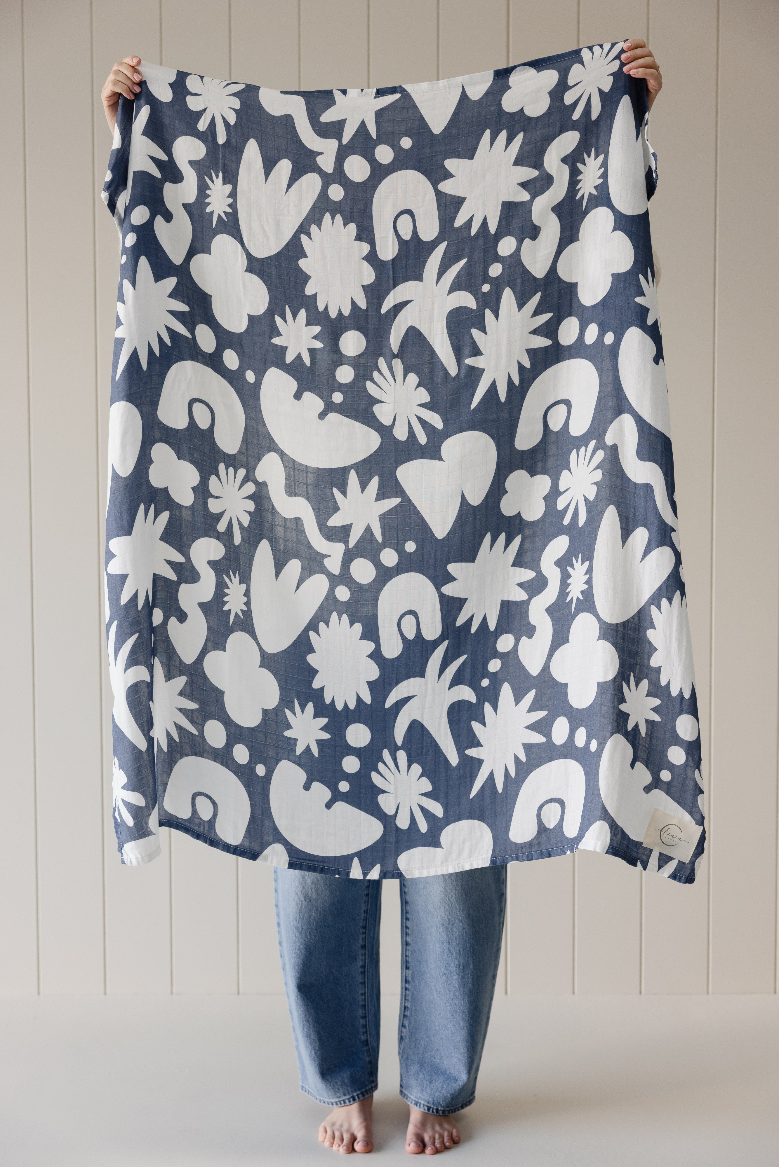 Muslin Swaddle Blanket- Sungazer Denim Blue Print