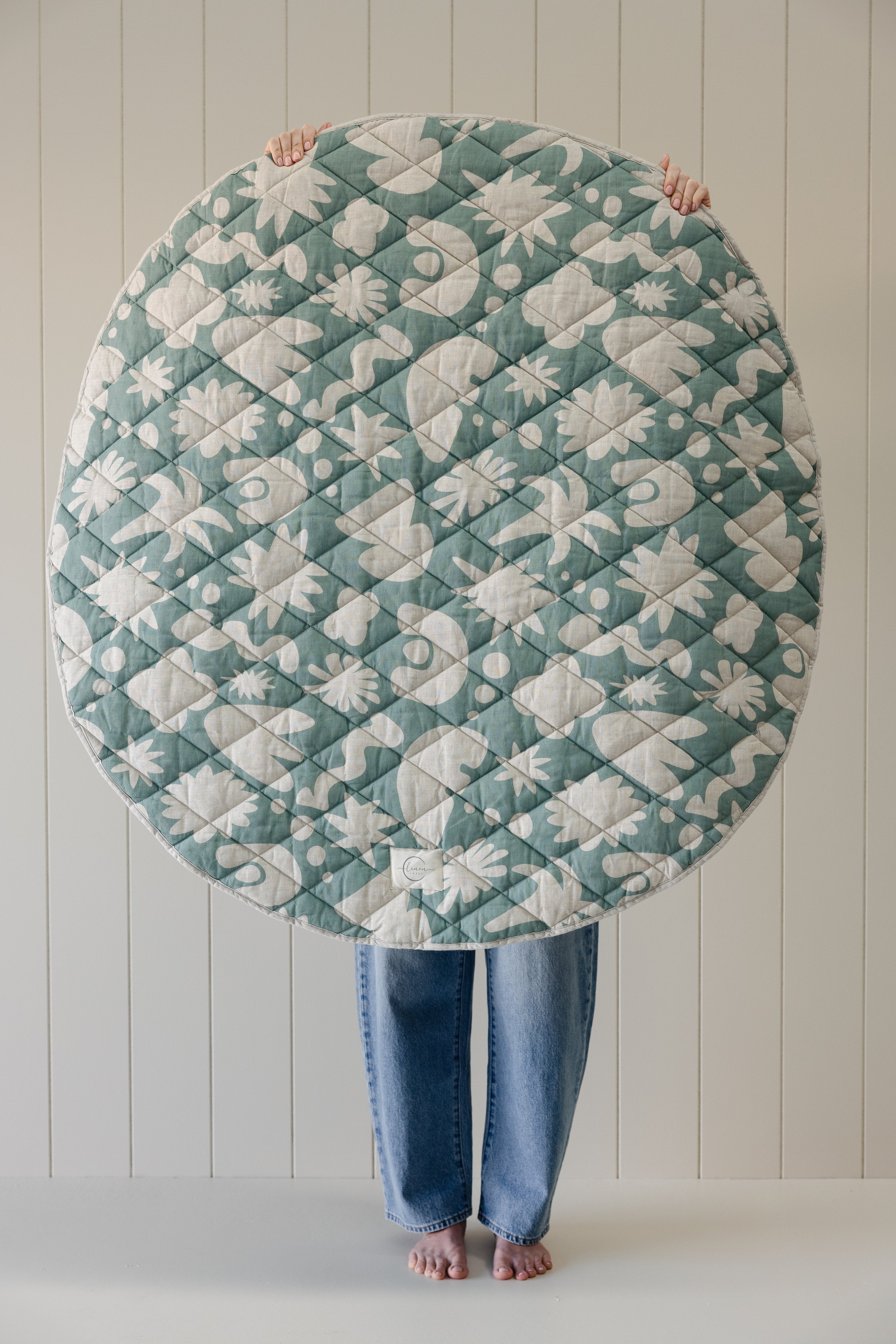 Round Play Mat- Opal Sage print