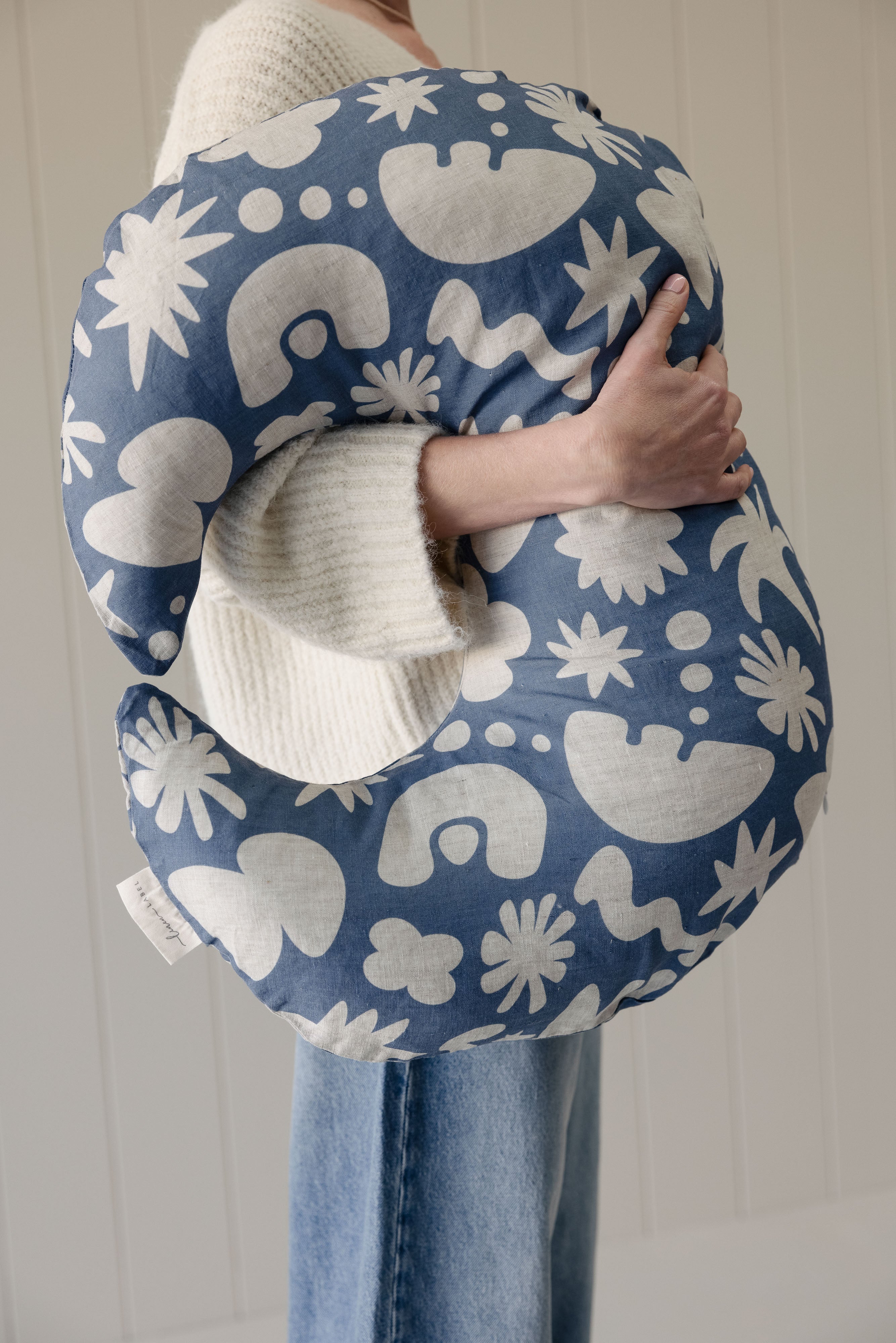 Moon Shape Nursing Pillow- Print Denim Blue