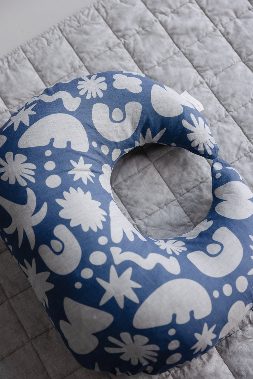 Moon Shape Nursing Pillow- Print Denim Blue