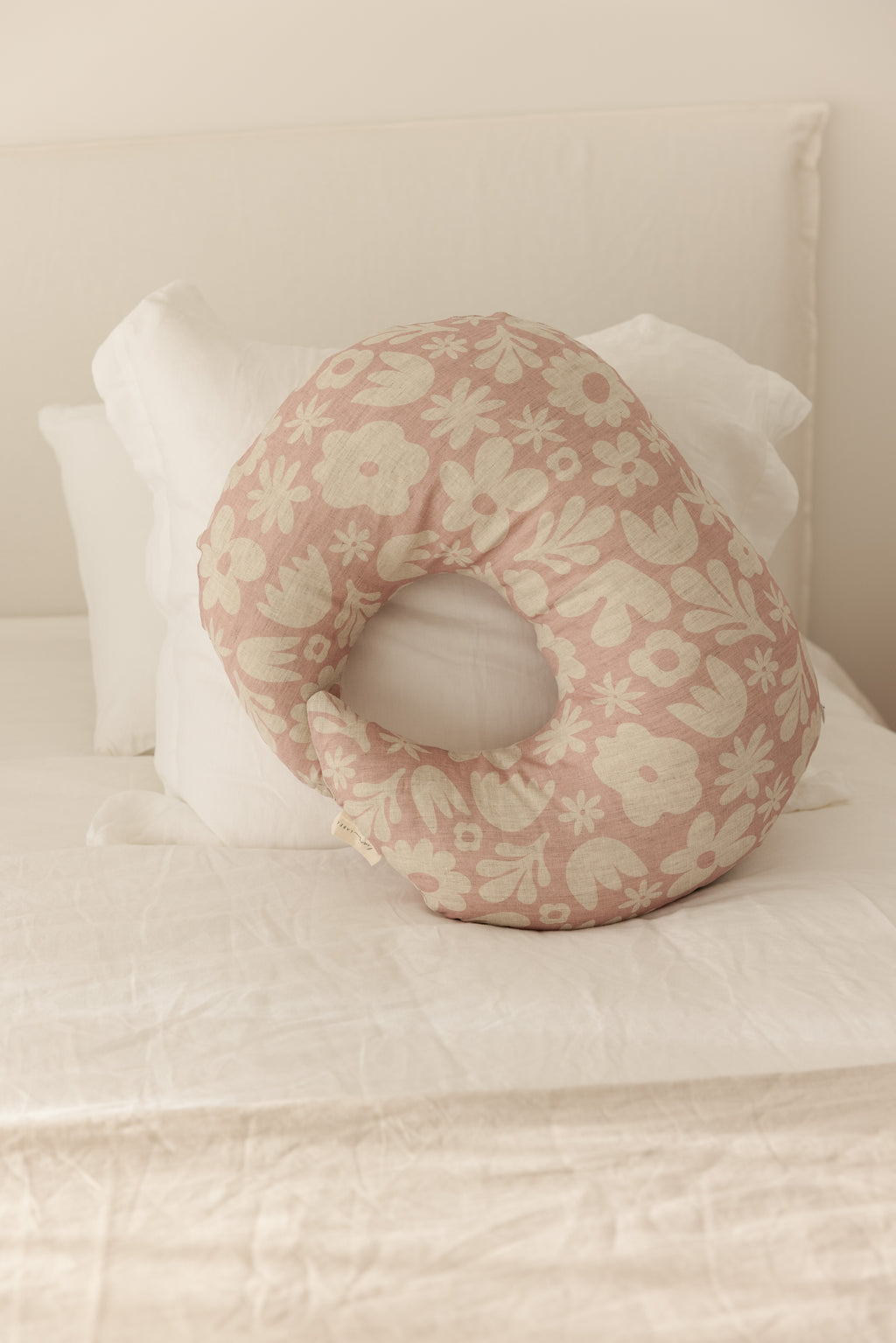 Moon Shape Nursing Pillow- Print Blush