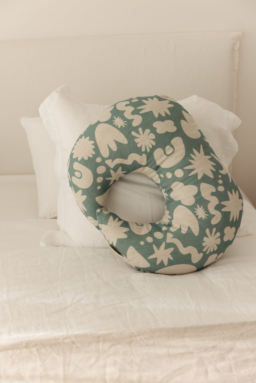 Moon Shape Nursing Pillow- Print Opal Sage