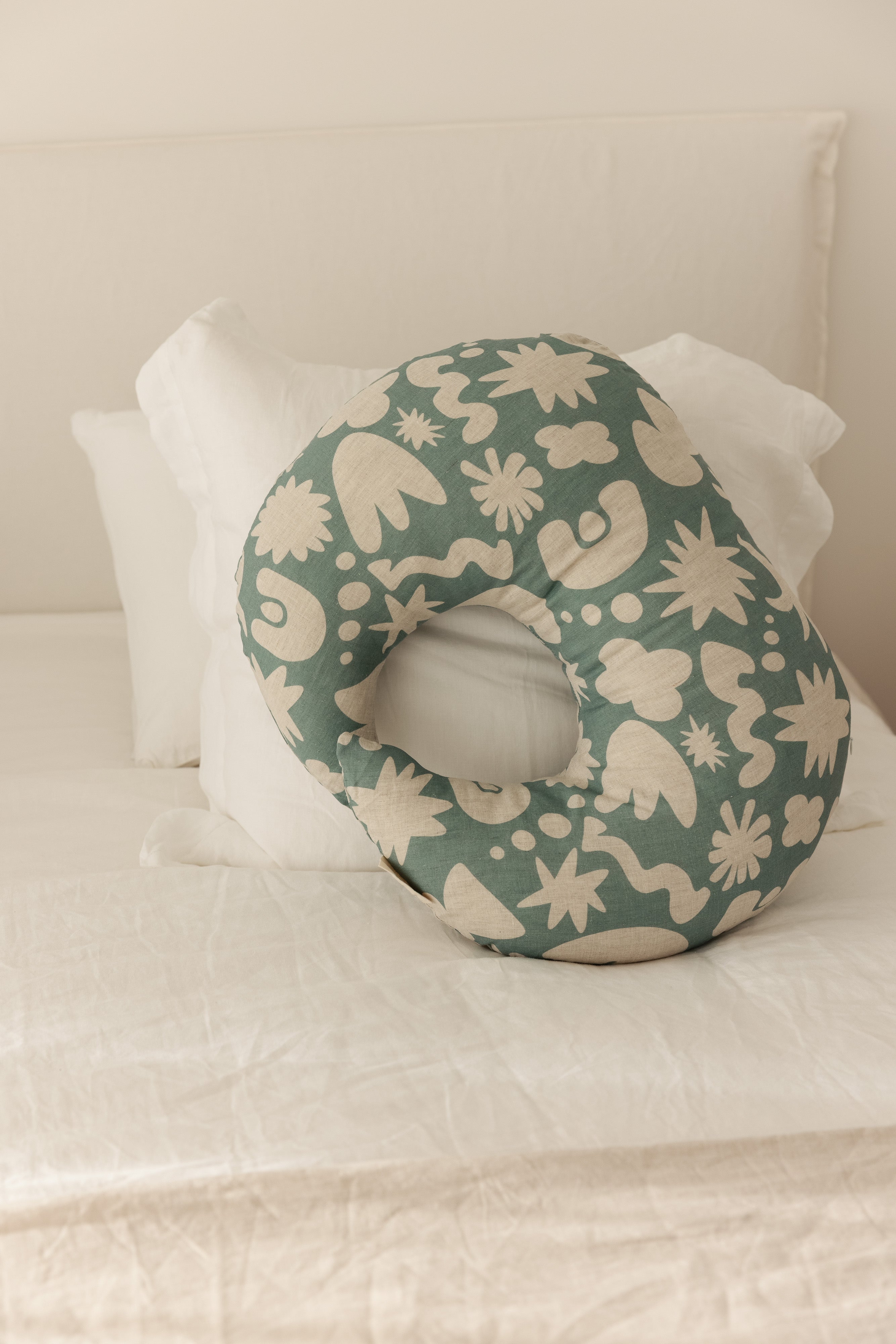 Moon Shape Nursing Pillow- Print Opal Sage
