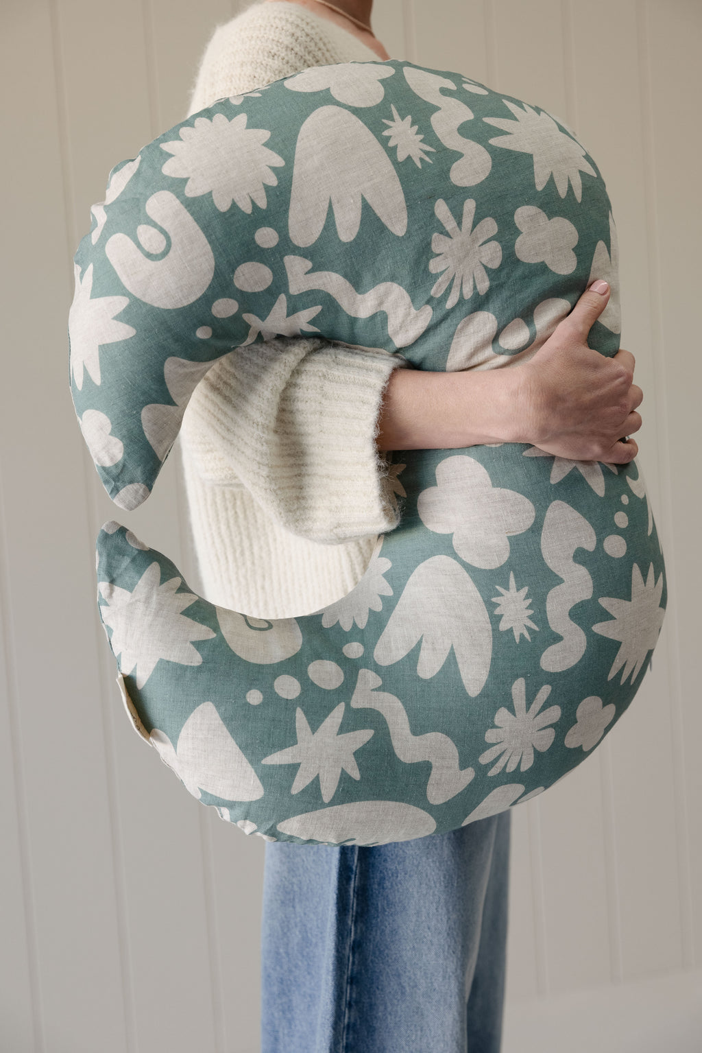 Moon Shape Nursing Pillow- Print Opal Sage