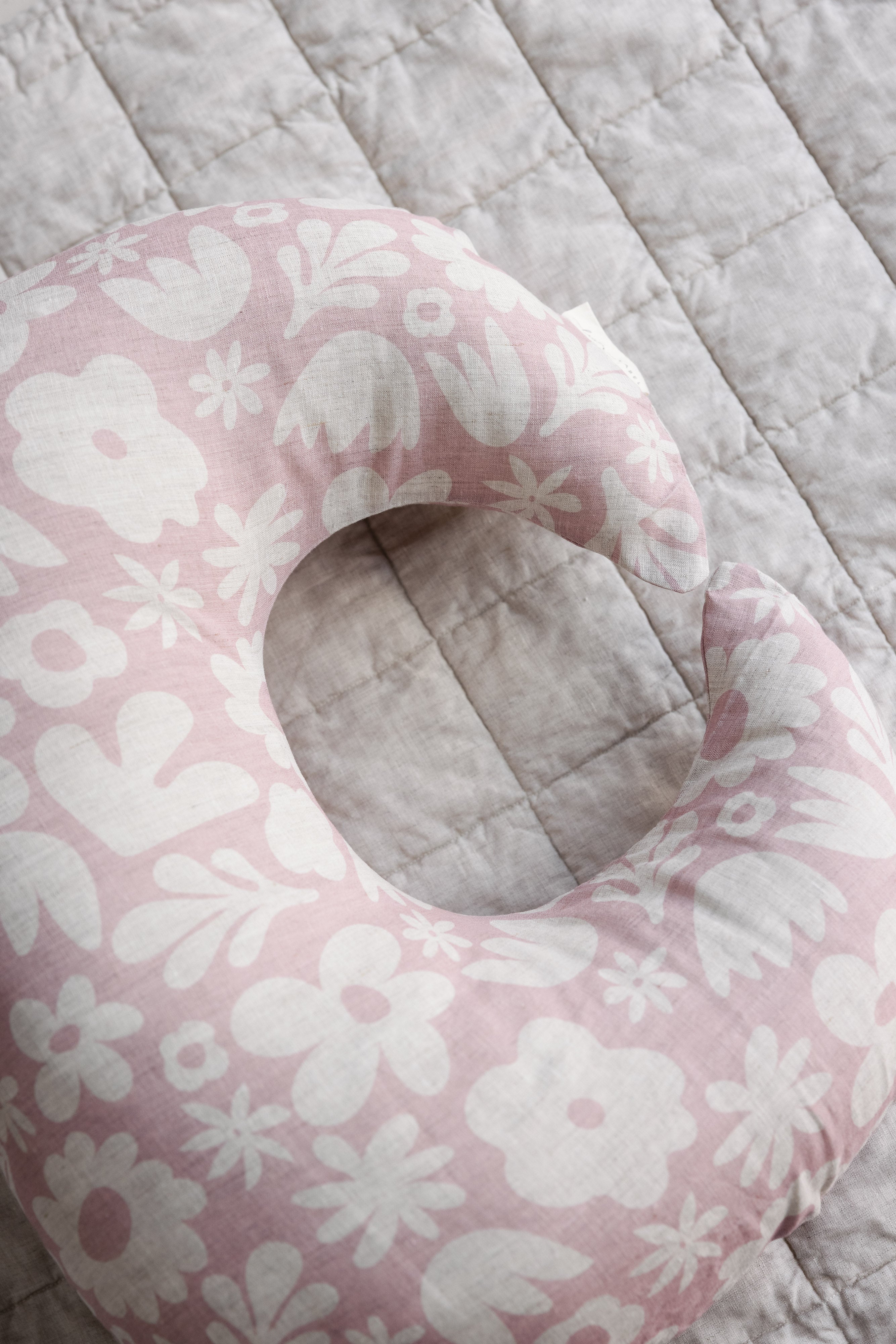 Cover Only- Pure Linen Moon Shape Nursing Pillow Cover