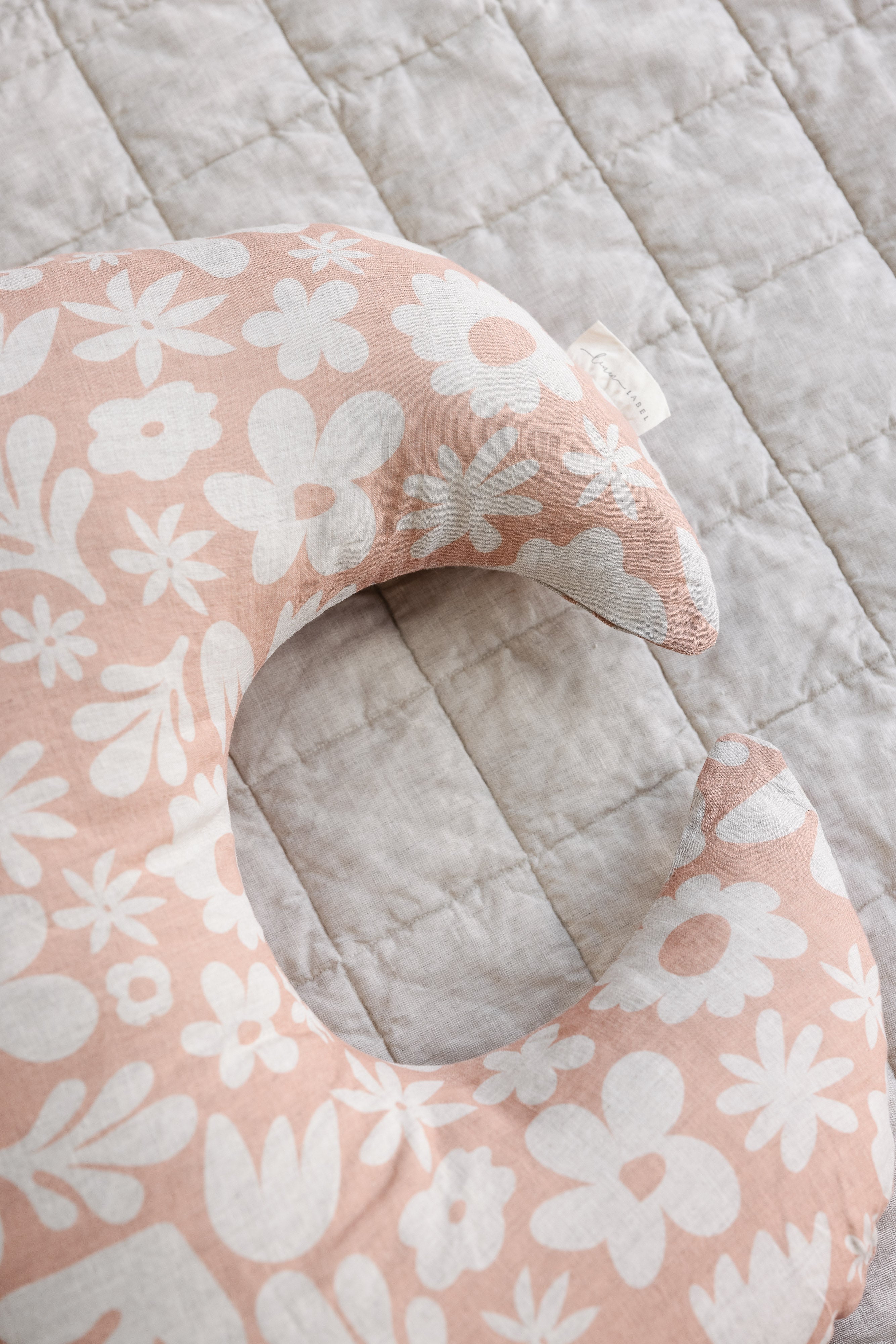 Cover Only- Pure Linen Moon Shape Nursing Pillow Cover