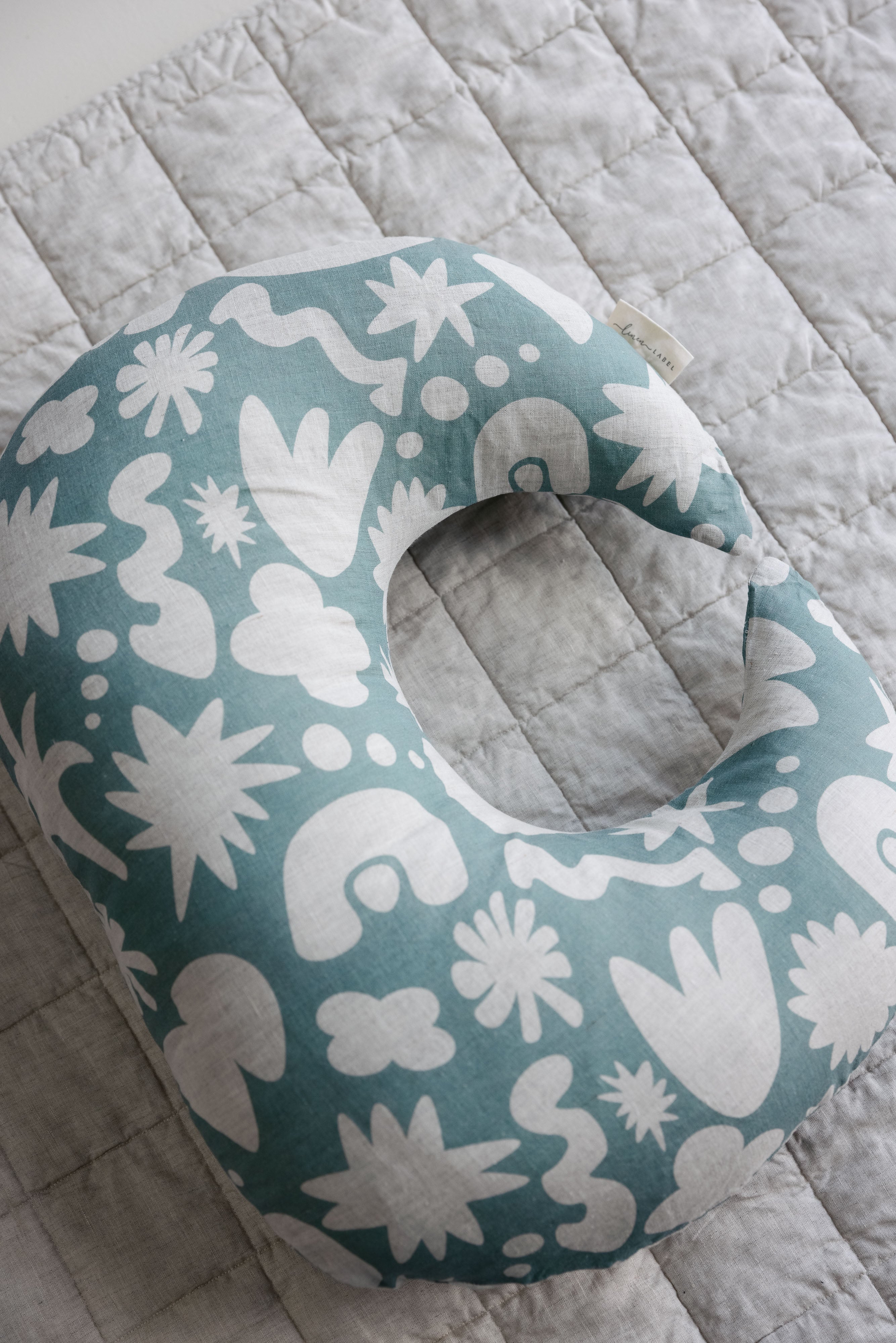 Cover Only- Pure Linen Moon Shape Nursing Pillow Cover