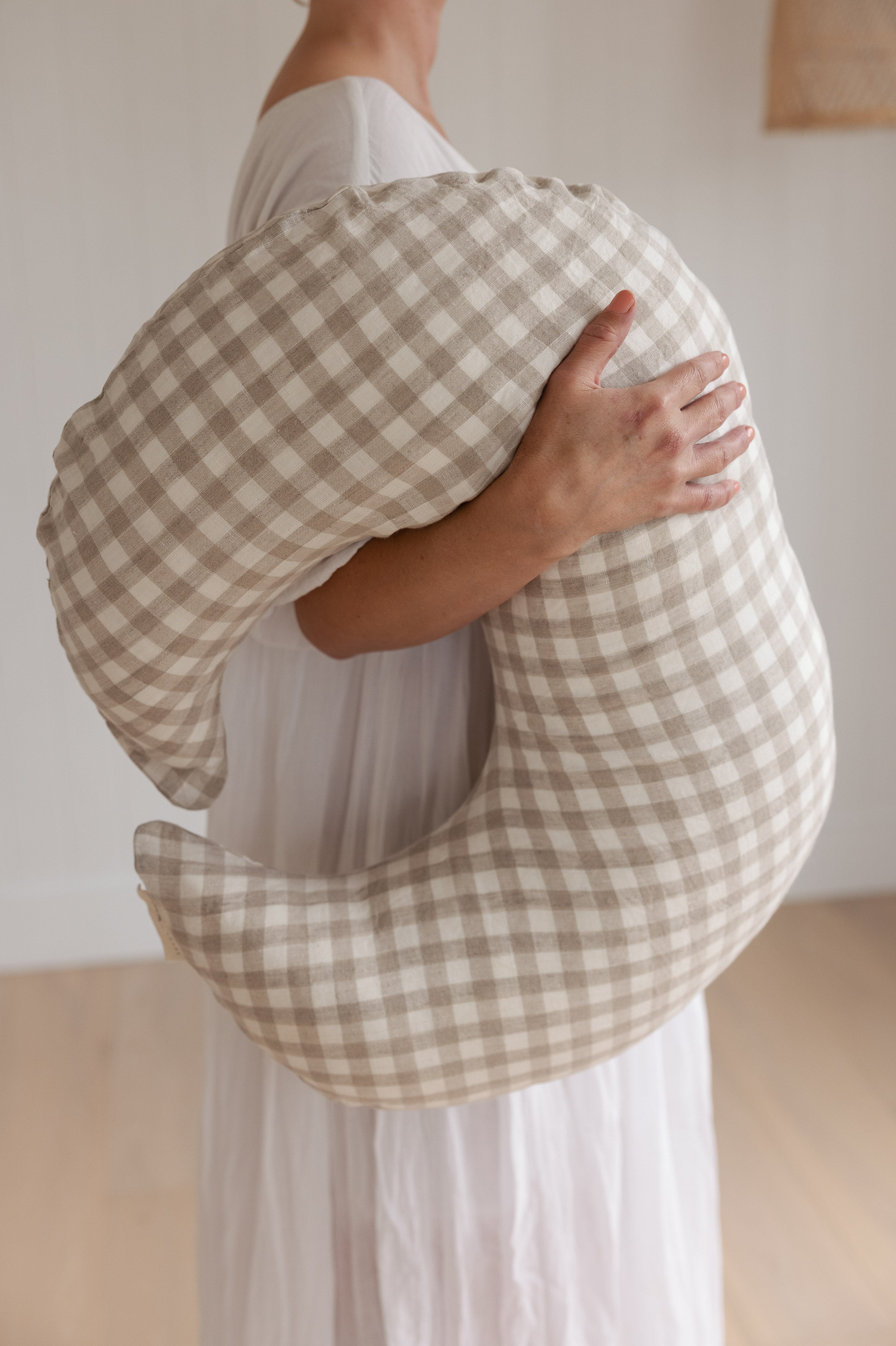 Nursing Pillow & Cover- Moon Shape- Gingham