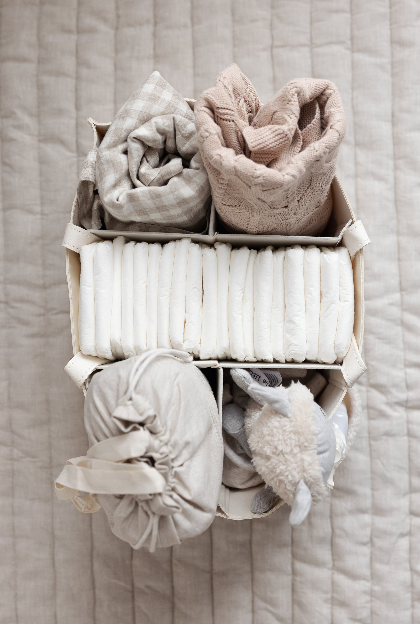 Nappy Caddy- Luxe Range- Snow – Linen Label